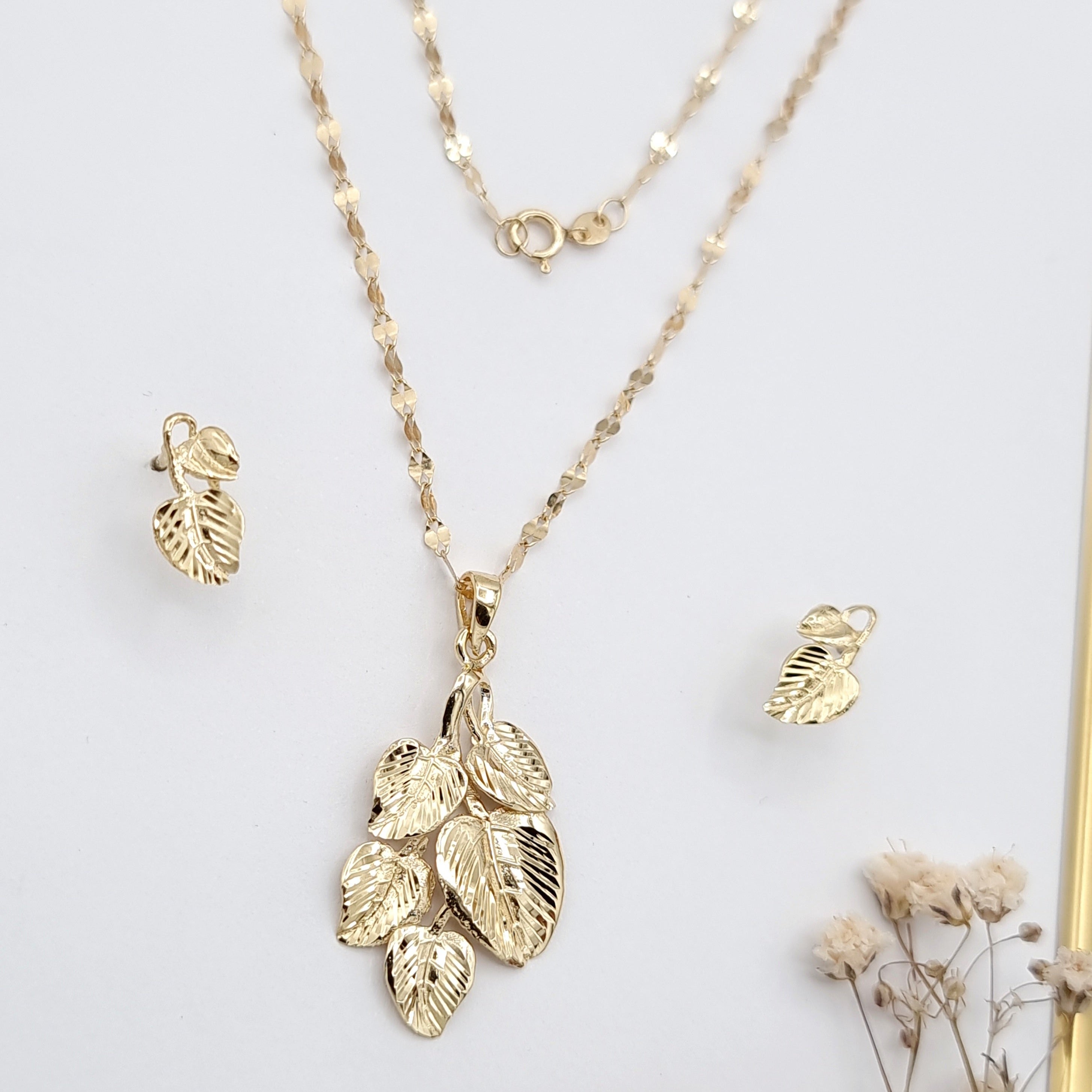 18K Pure Gold Leaf Design Jewelry Set