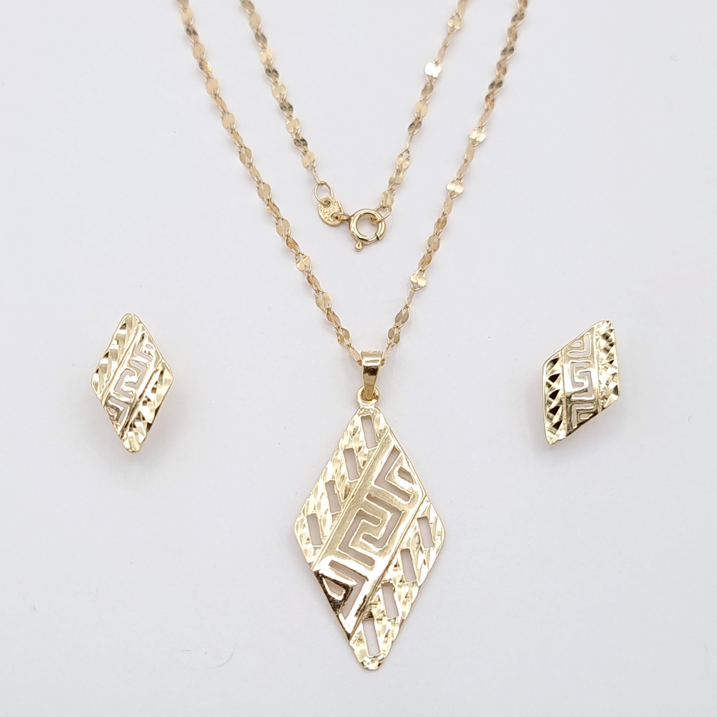 18K Pure Gold Diamond Shape Jewelry Set