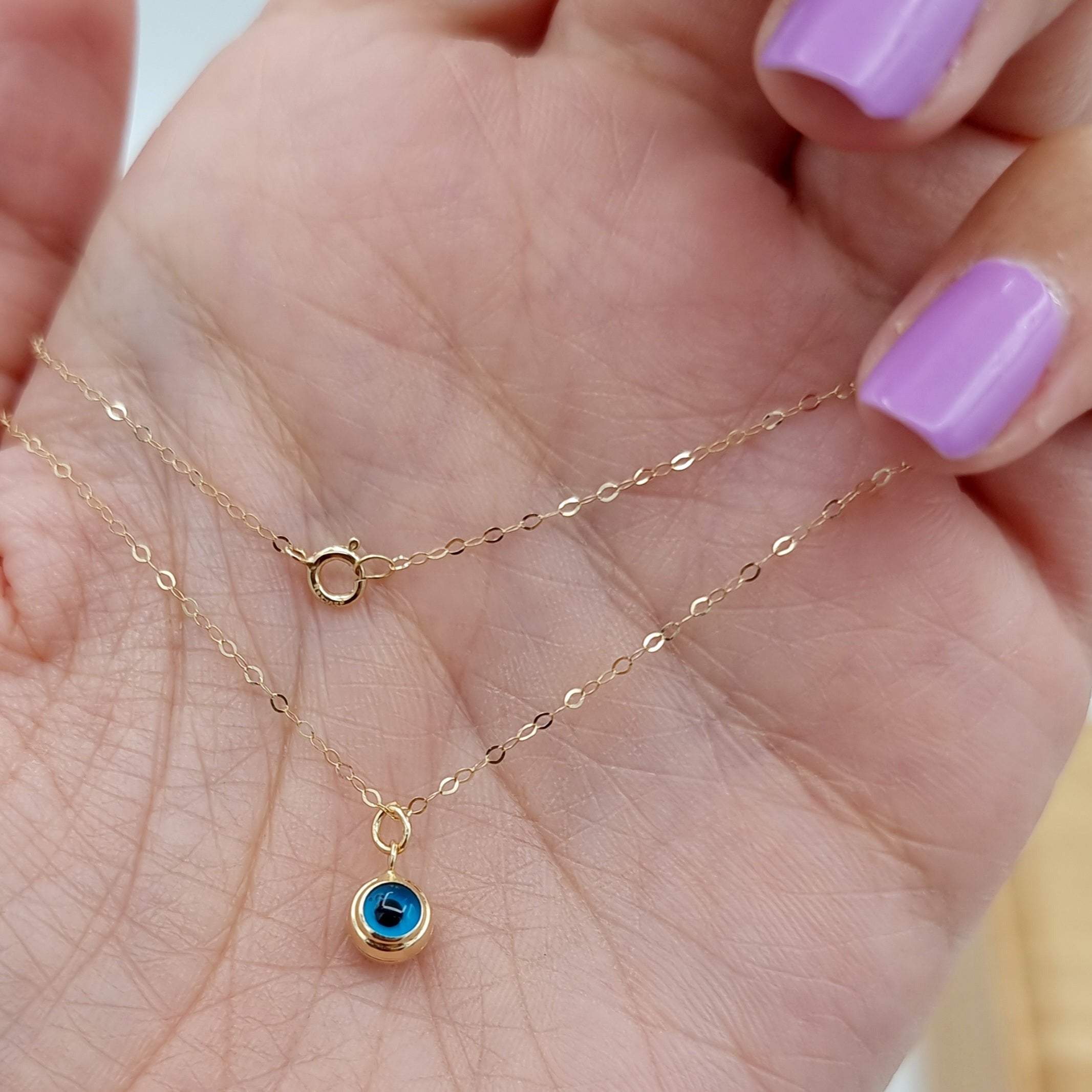 18K Pure Gold Blue Eye Necklace