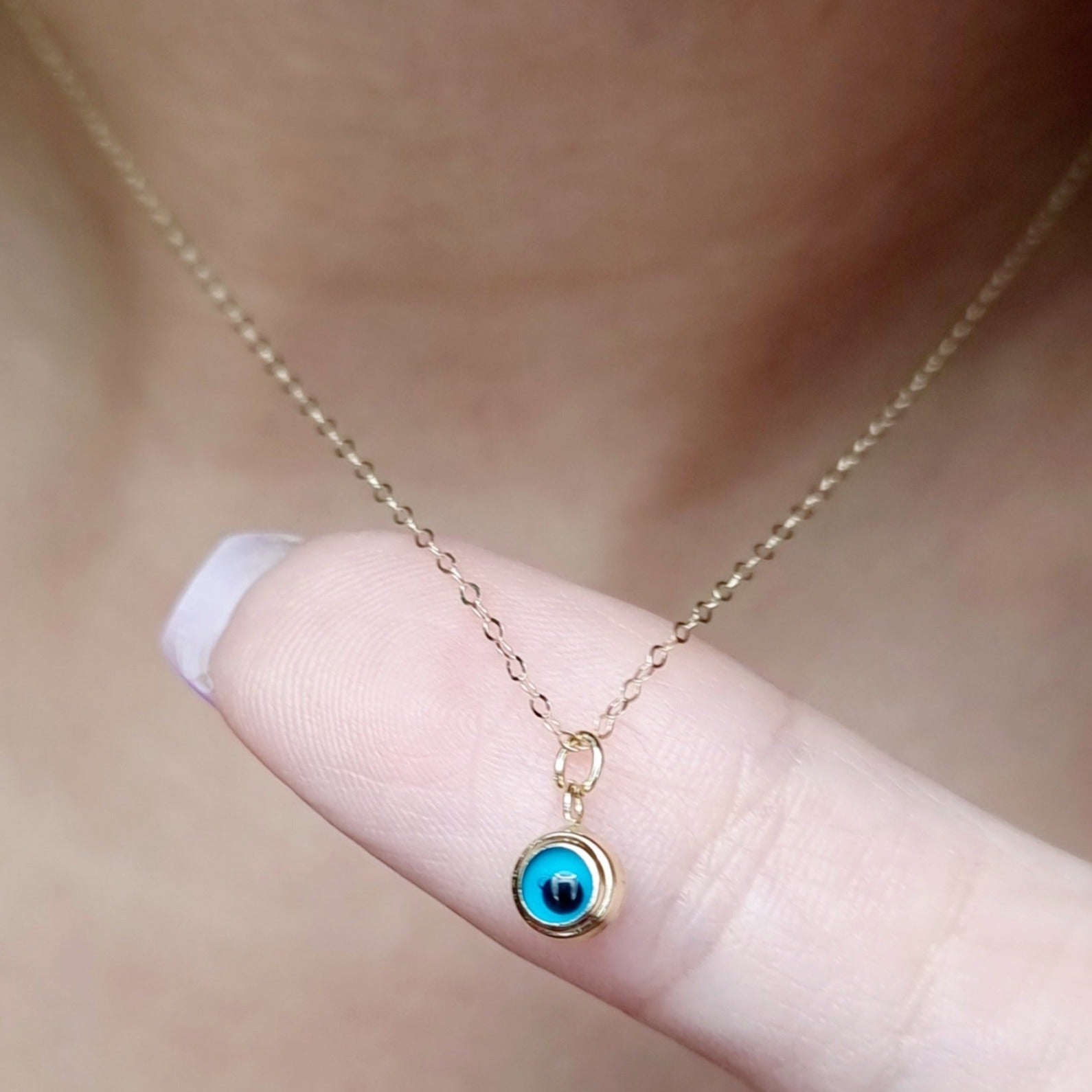 18K Pure Gold Blue Eye Necklace