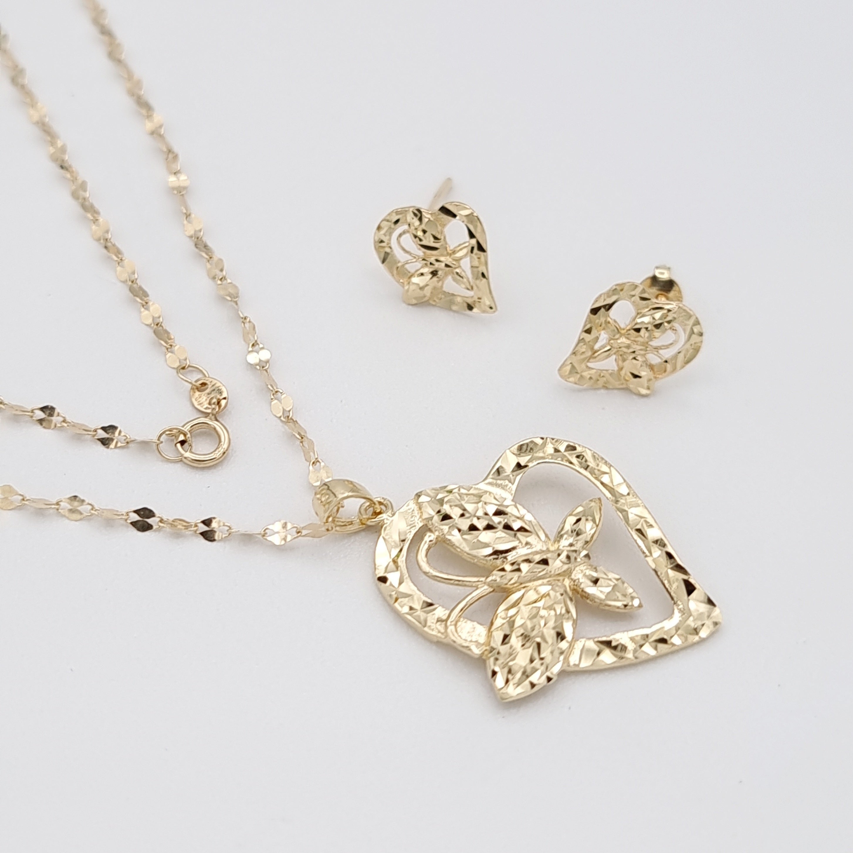 18K Pure Gold Butterfly Heart Jewelry Set