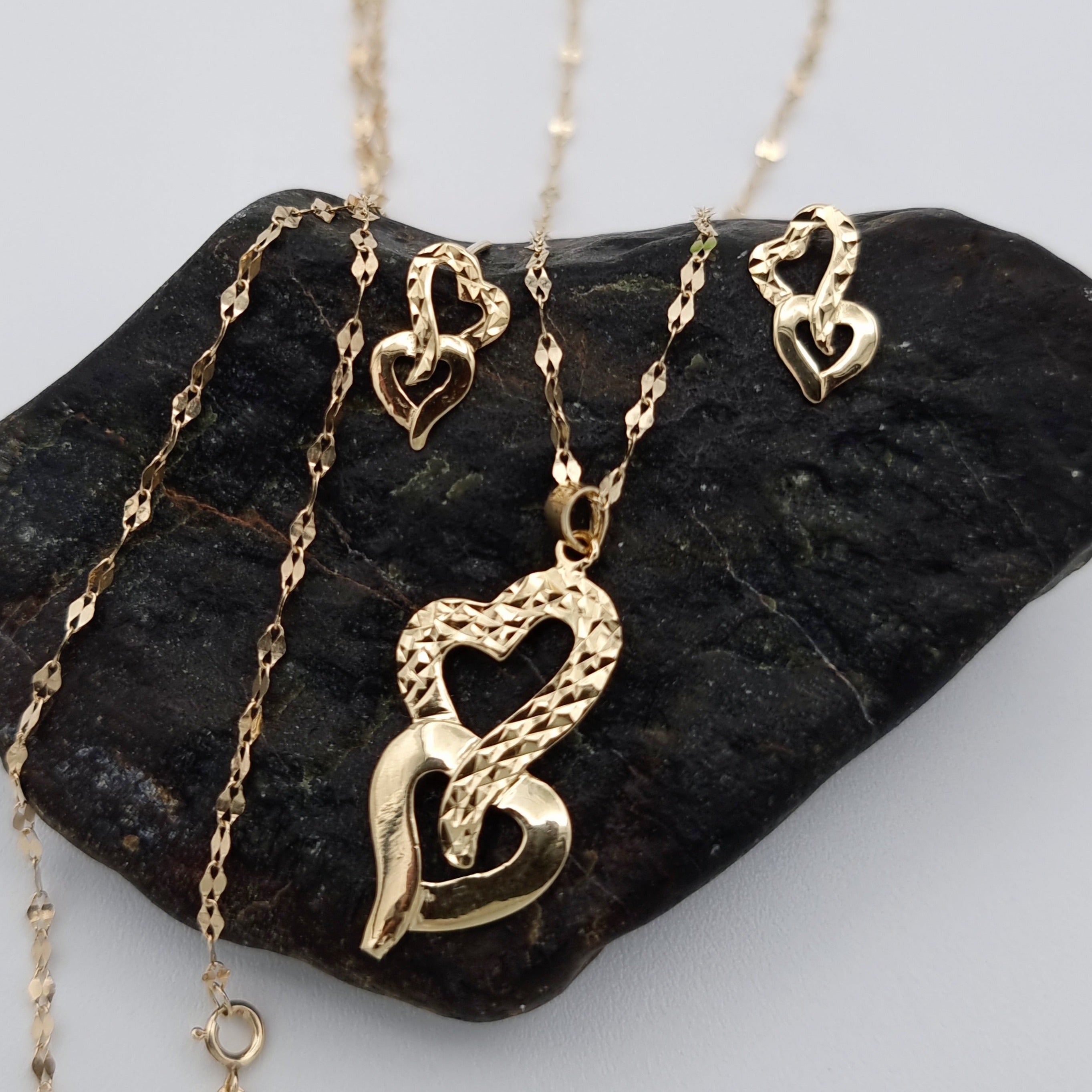 18K Pure Gold Heart Jewelry Set