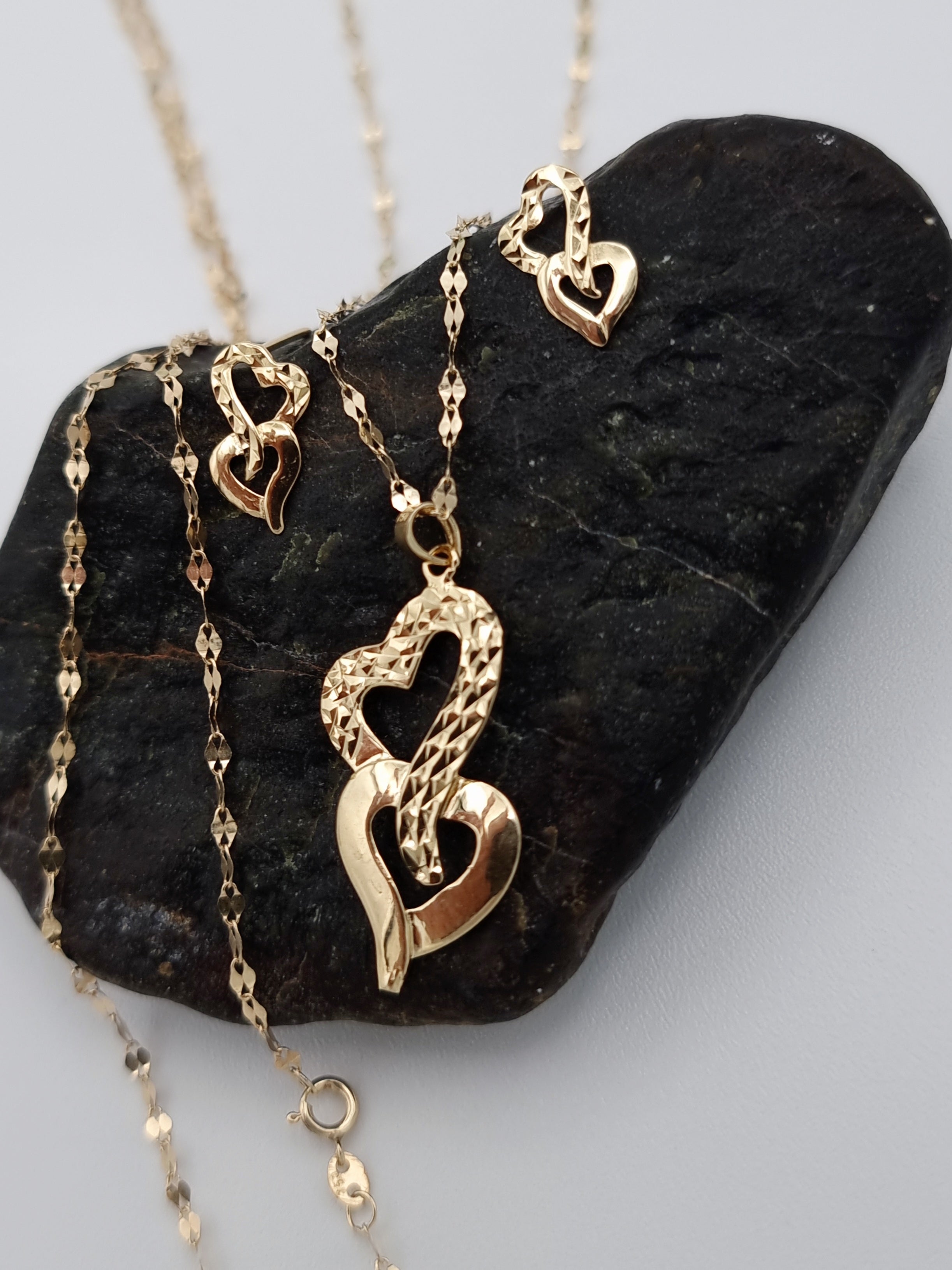 18K Pure Gold Heart Jewelry Set