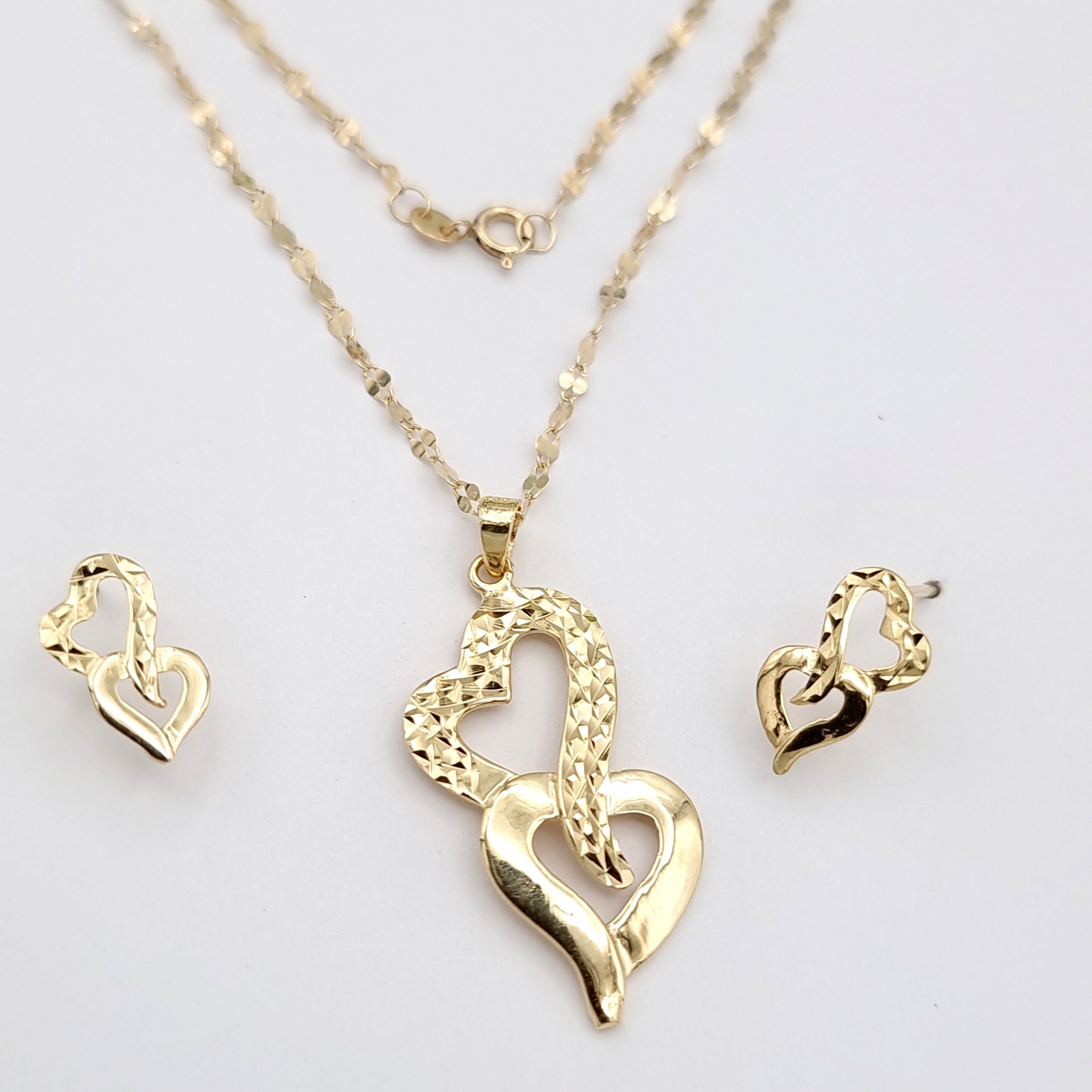 18K Pure Gold Heart Jewelry Set