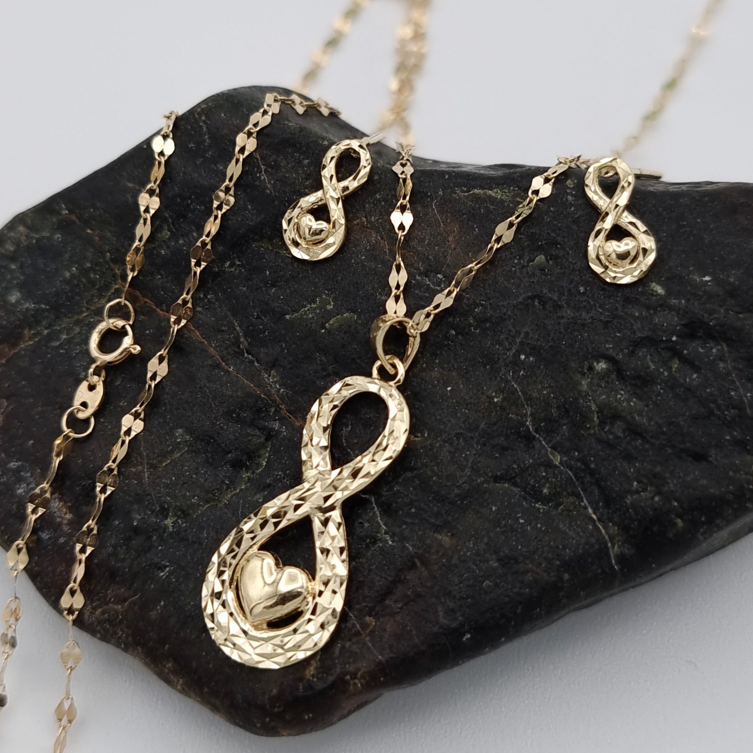 18K Pure Gold Infinity Heart Jewelry Set
