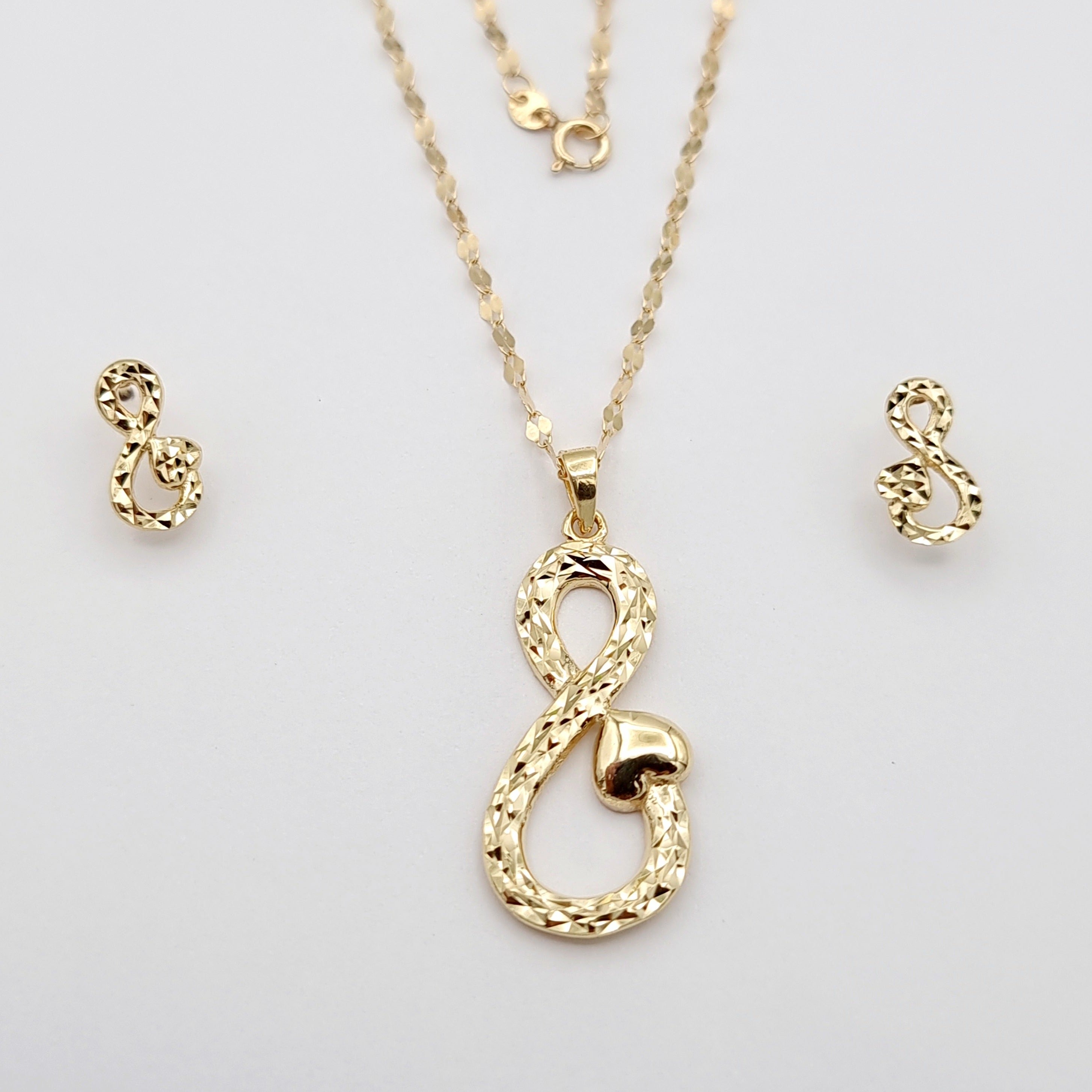 18K Pure Gold Infinity Heart Jewelry Set