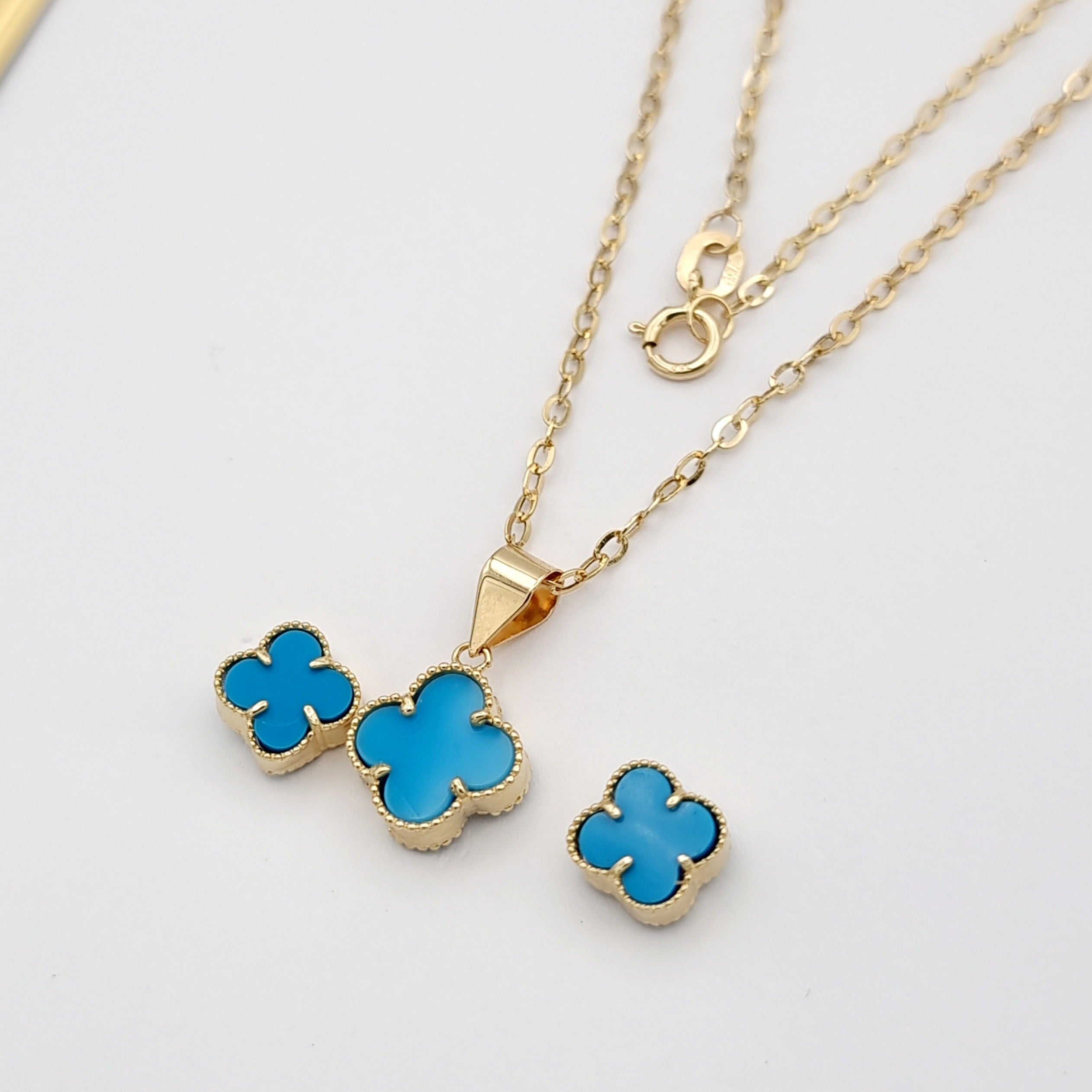 18K Pure Gold V.C Sky Blue Jewelry Set