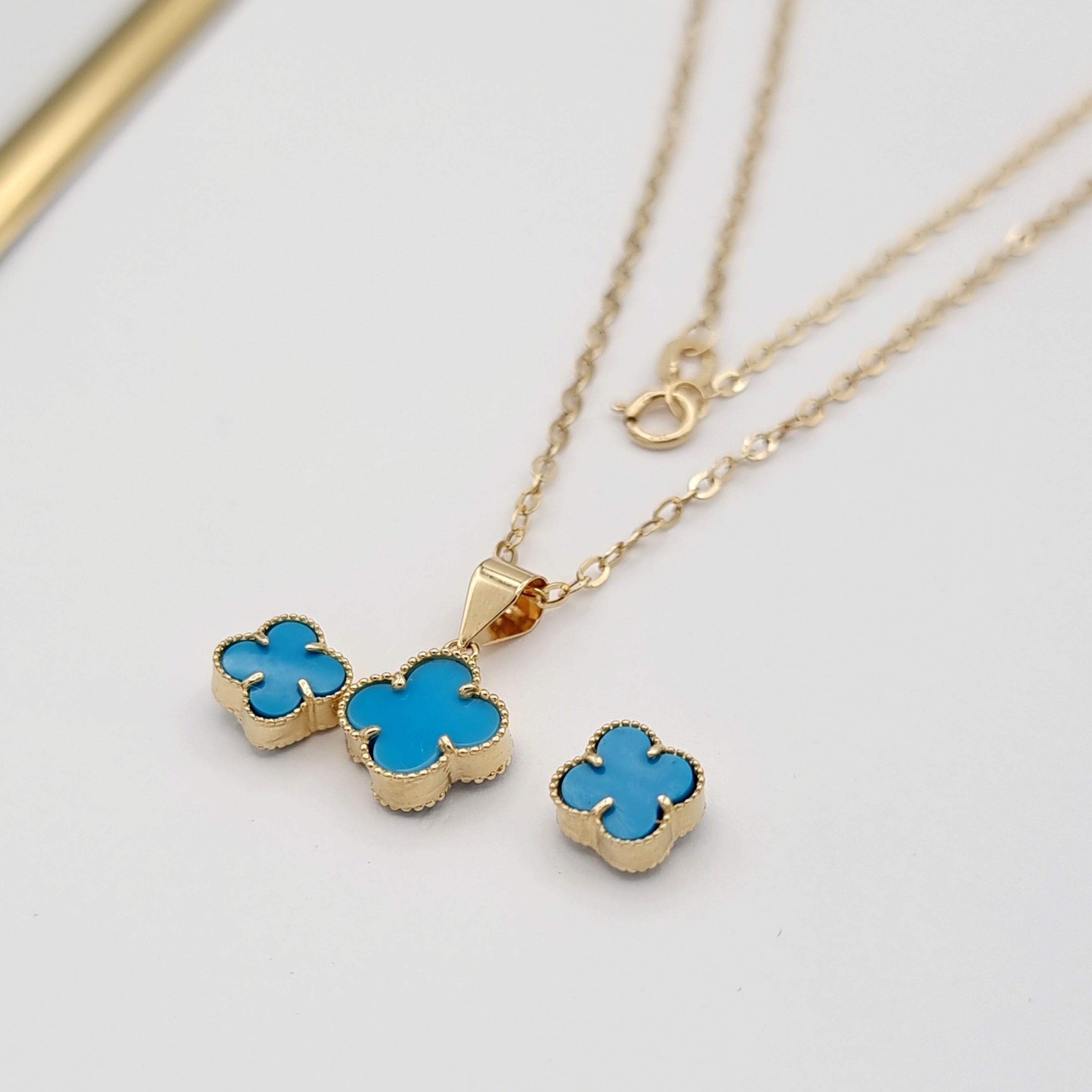 18K Pure Gold V.C Sky Blue Jewelry Set