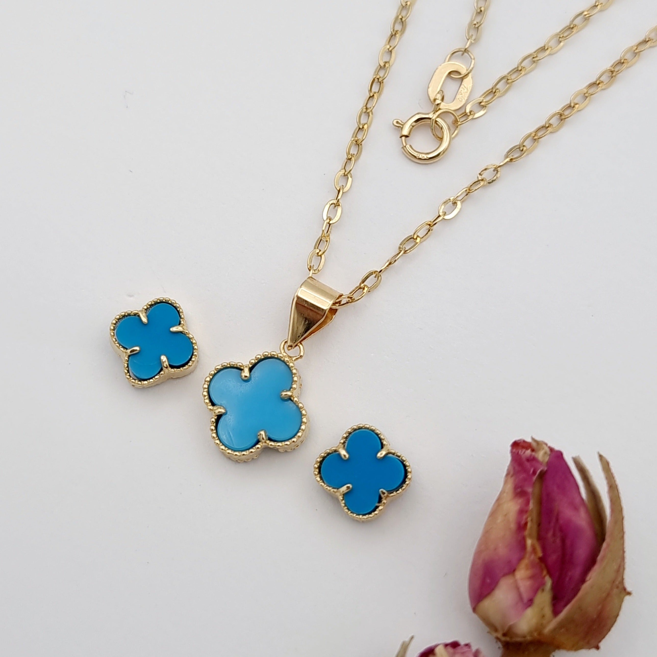 18K Pure Gold V.C Sky Blue Jewelry Set