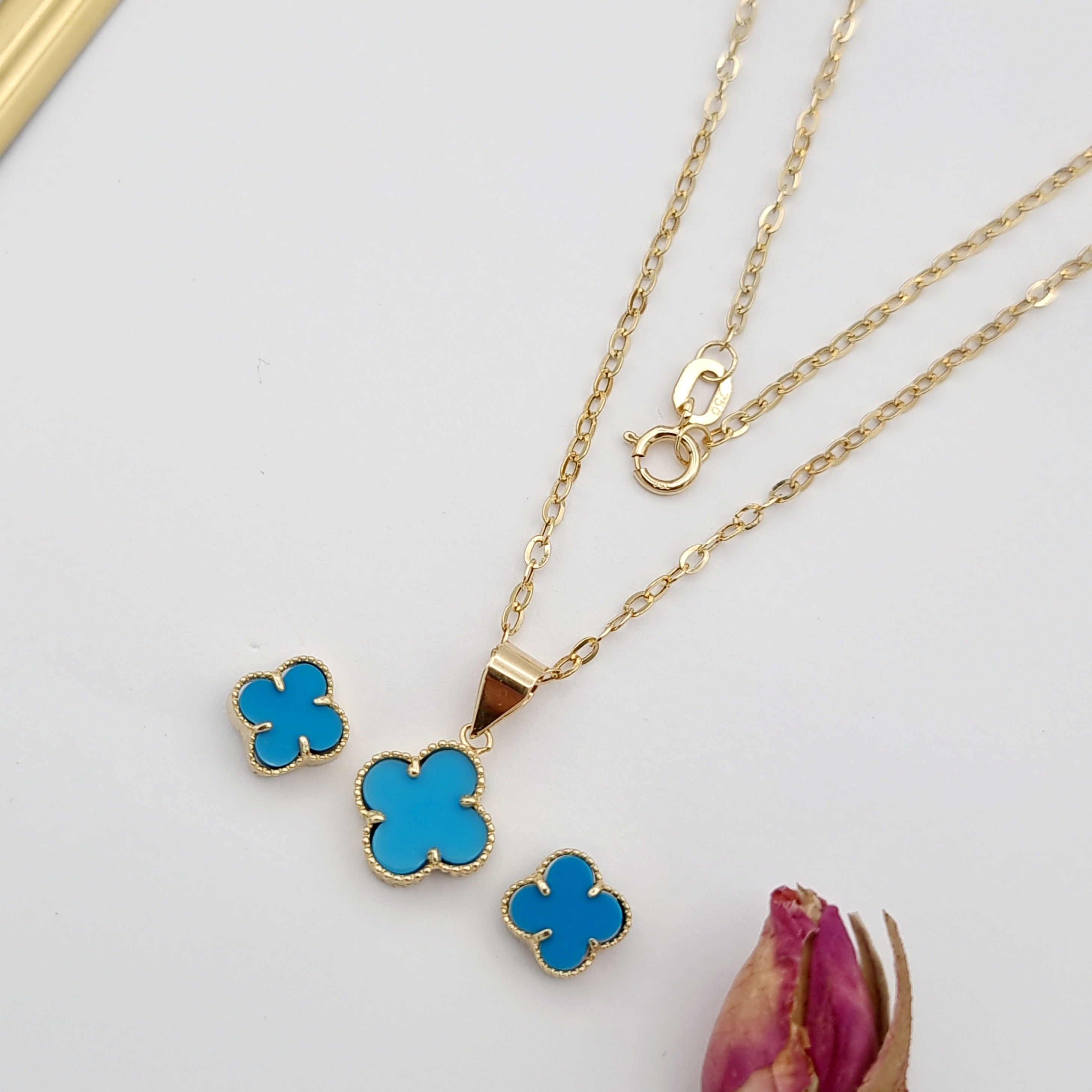 18K Pure Gold V.C Sky Blue Jewelry Set