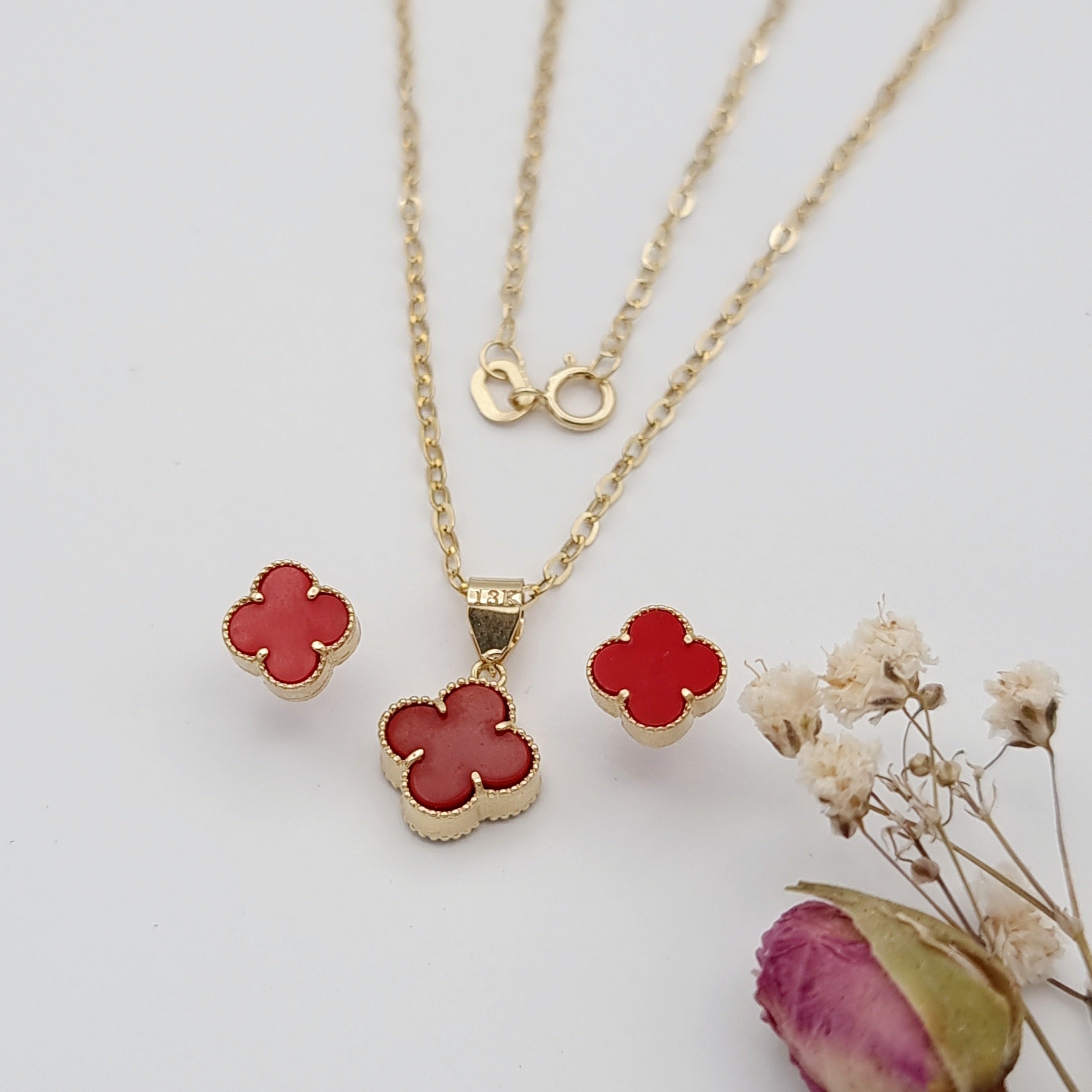 18K Pure Gold V.C Red Jewelry Set