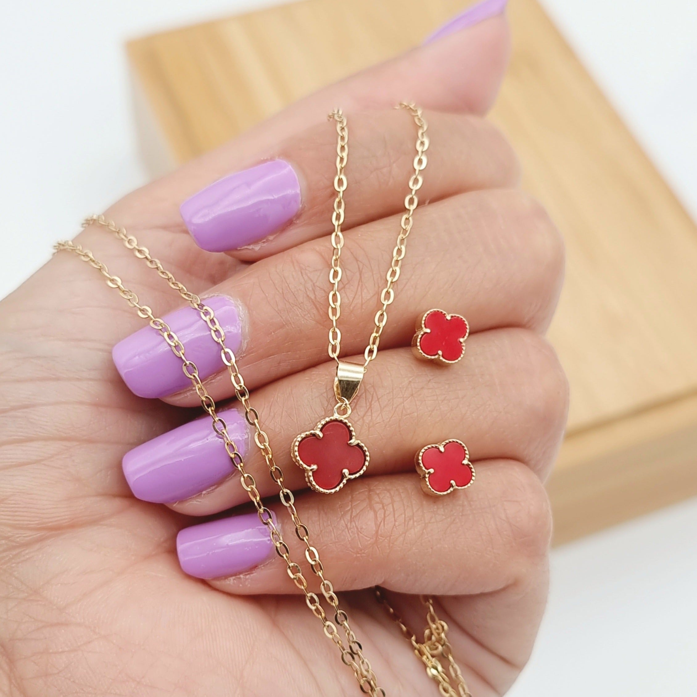 18K Pure Gold V.C Red Jewelry Set