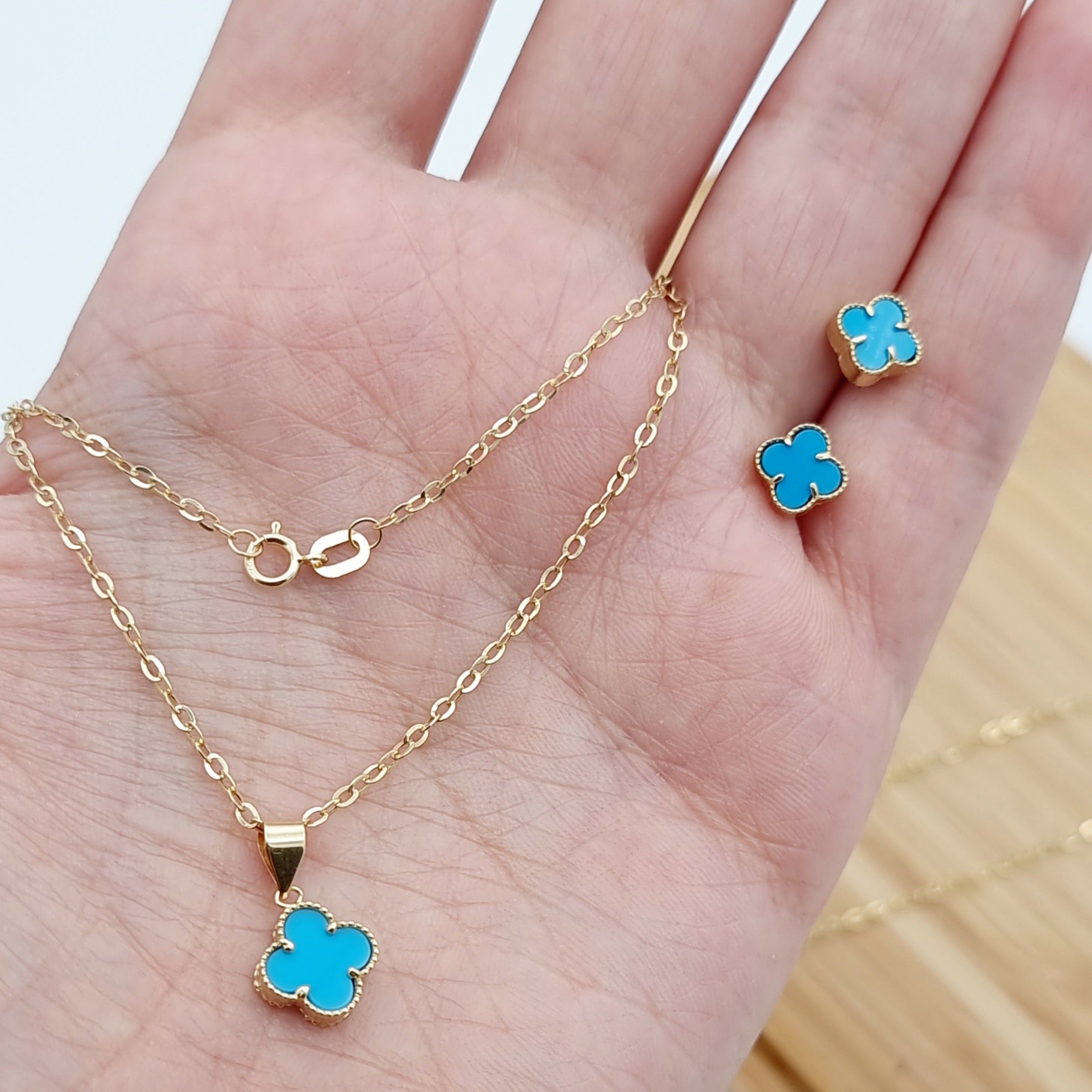 18K Pure Gold V.C Sky Blue Jewelry Set