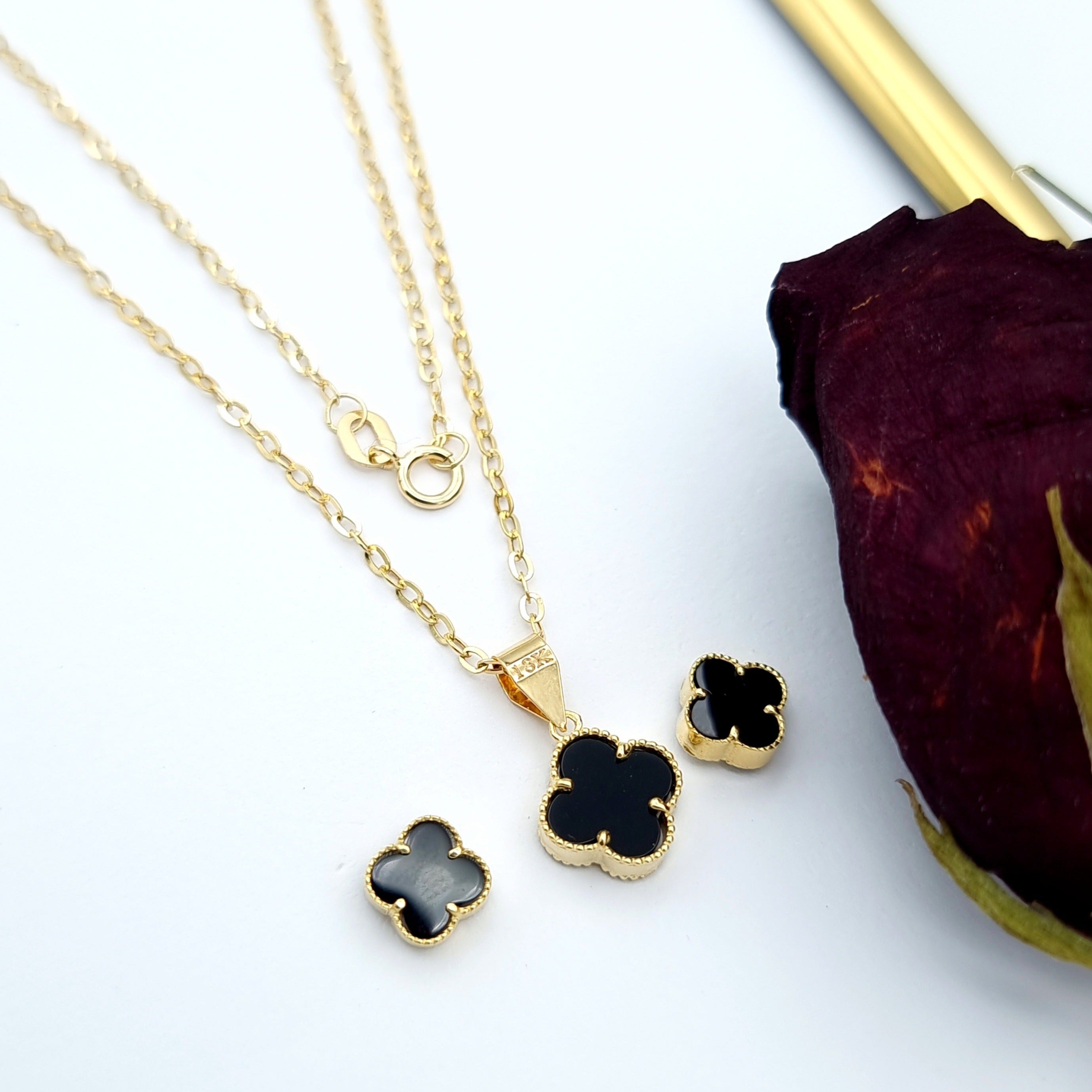 18K Pure Gold V.C Black Jewelry Set