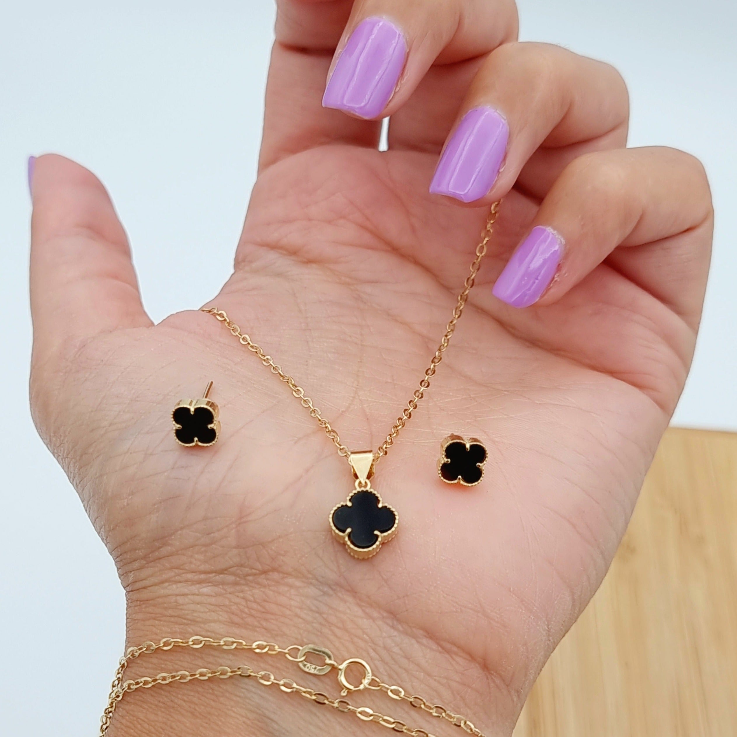 18K Pure Gold V.C Black Jewelry Set