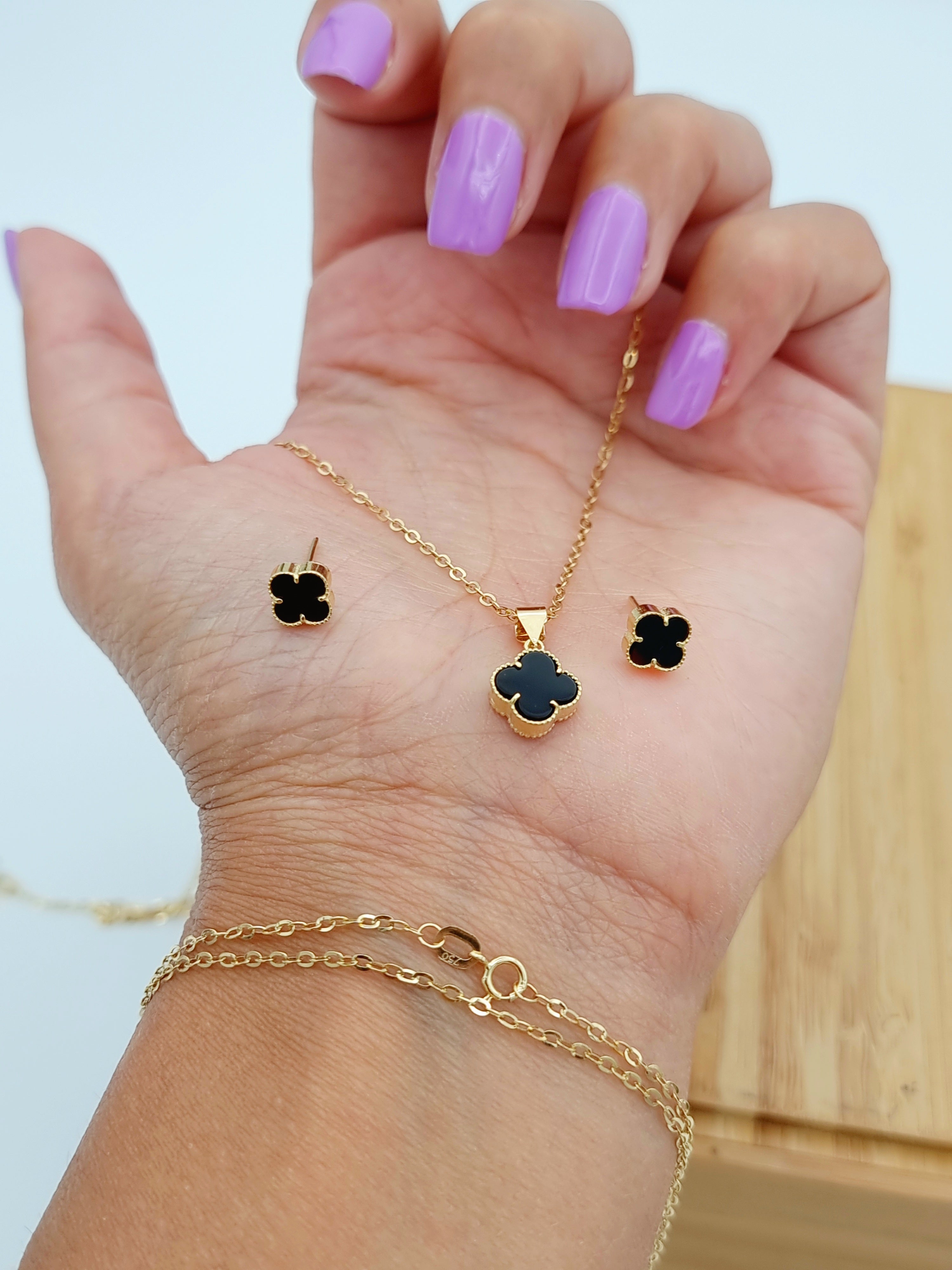 18K Pure Gold V.C Black Jewelry Set