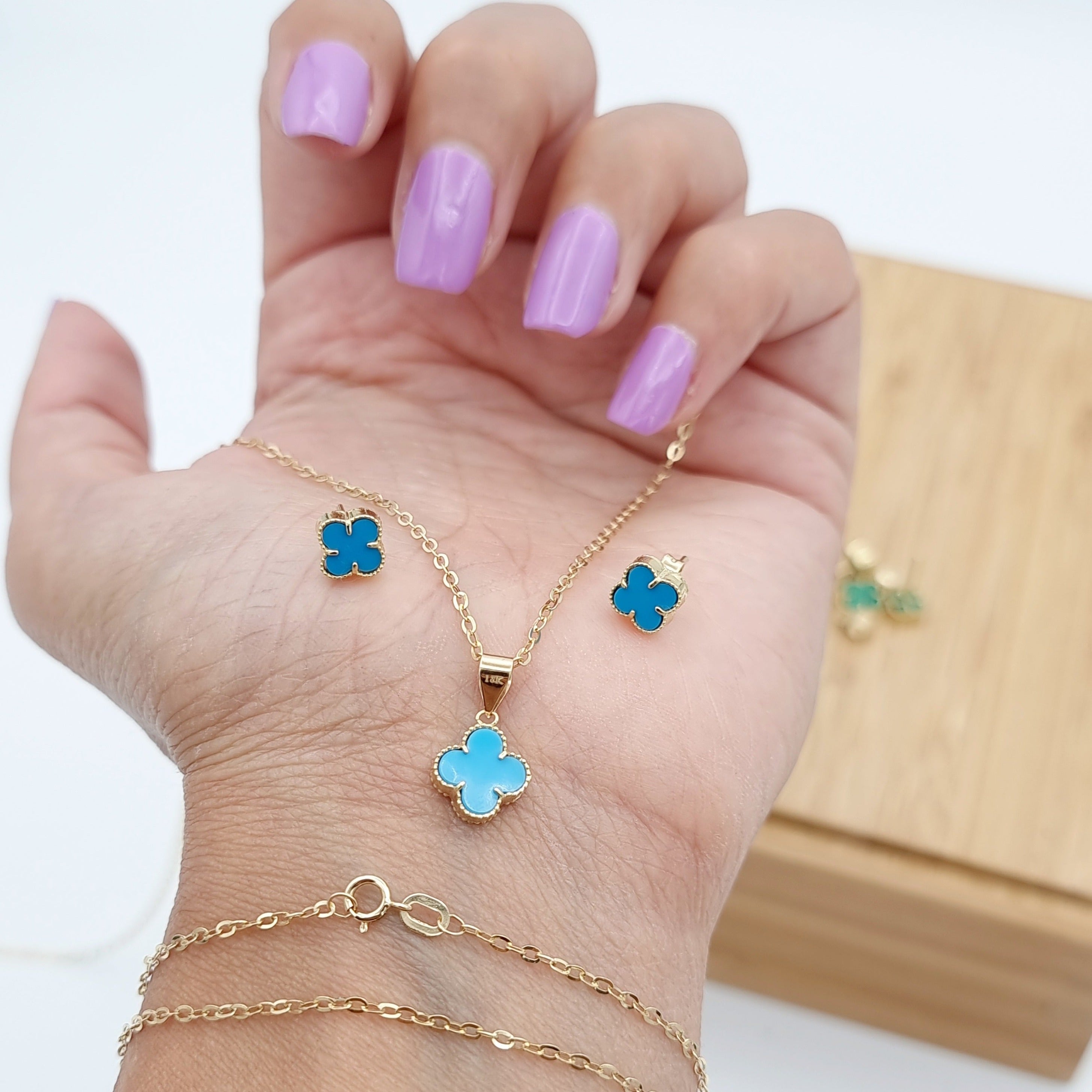 18K Pure Gold V.C Sky Blue Jewelry Set