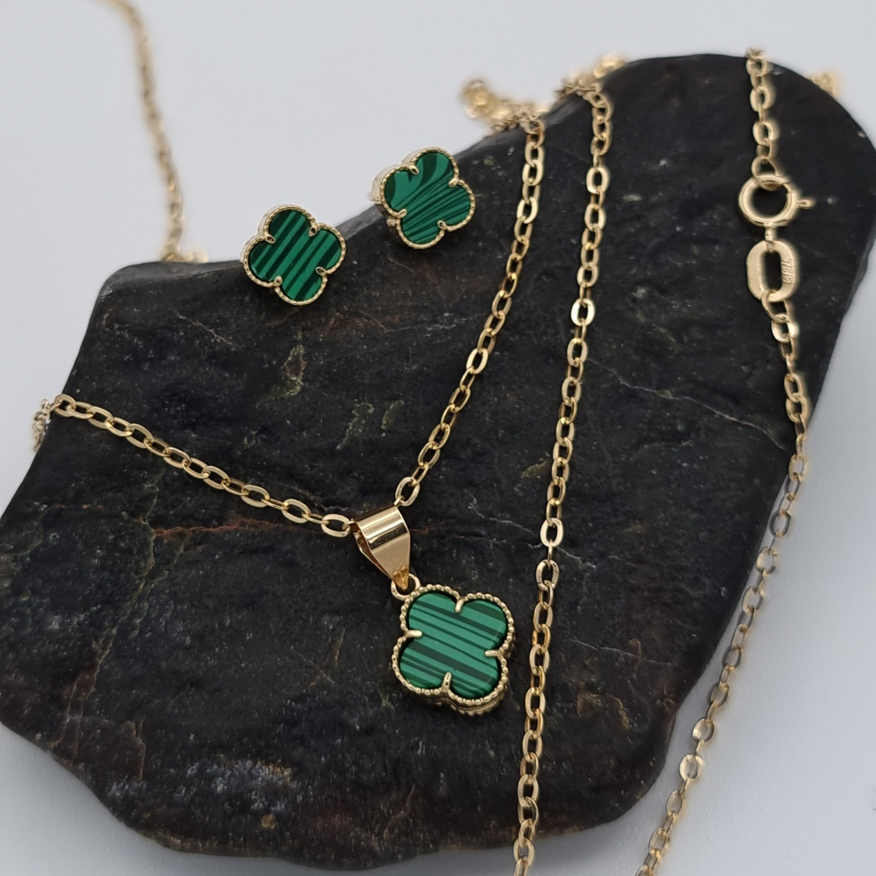 18K Pure Gold V.C Green Jewelry Set