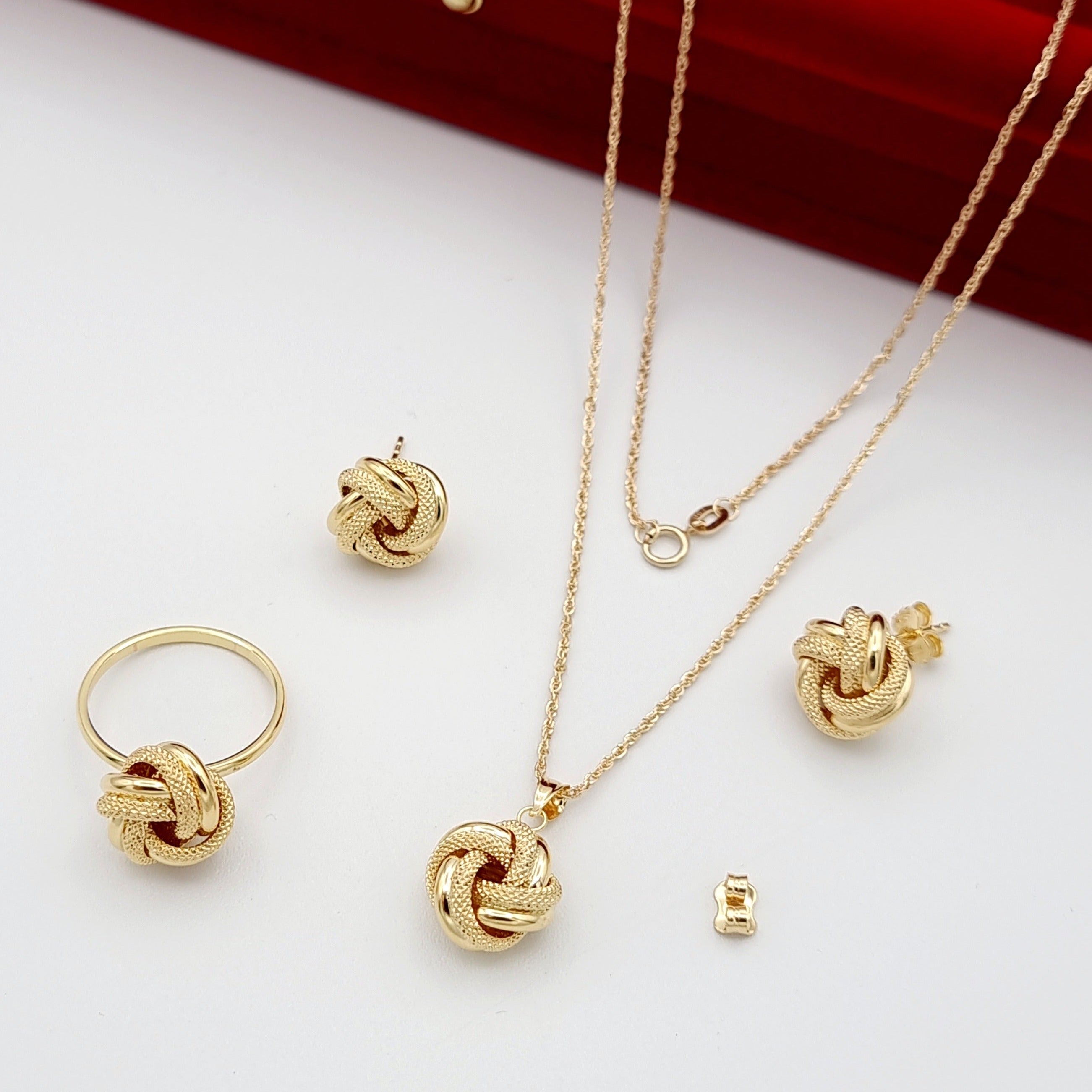 18K Pure Gold Twisted Flower Jewelry Set