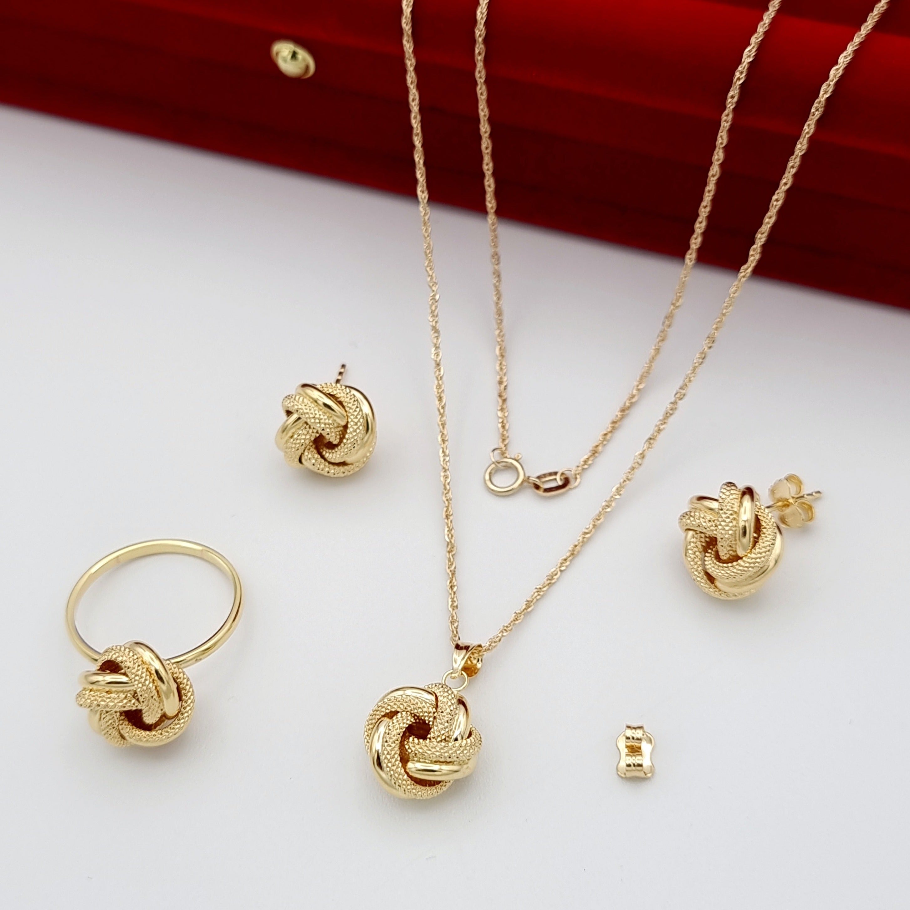 18K Pure Gold Twisted Flower Jewelry Set