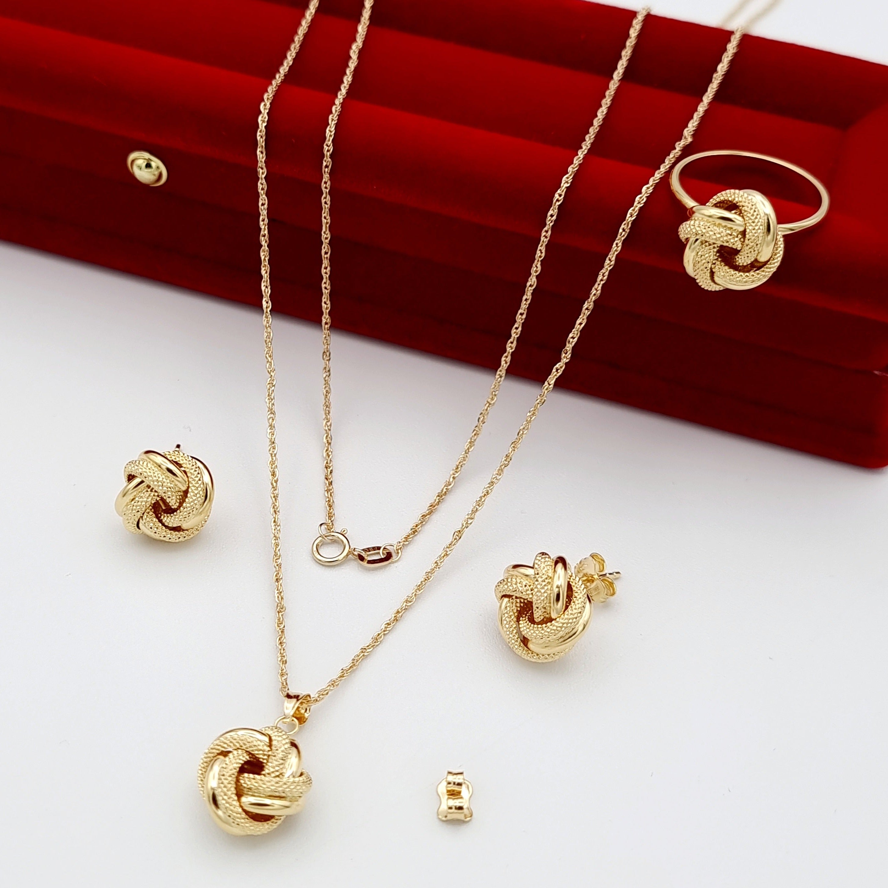 18K Pure Gold Twisted Flower Jewelry Set