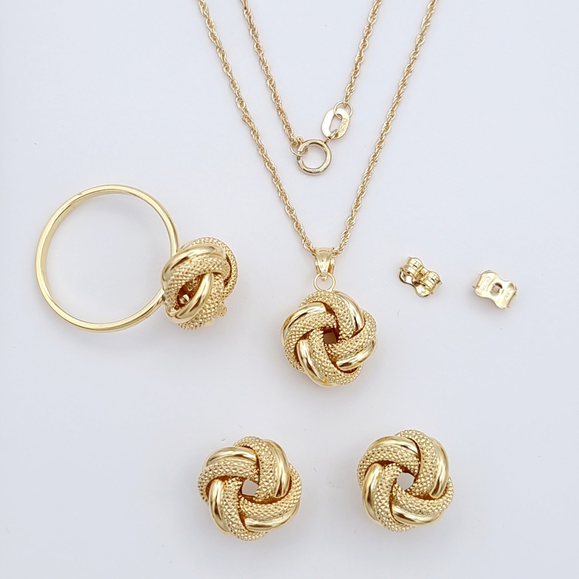 18K Pure Gold Twisted Flower Jewelry Set