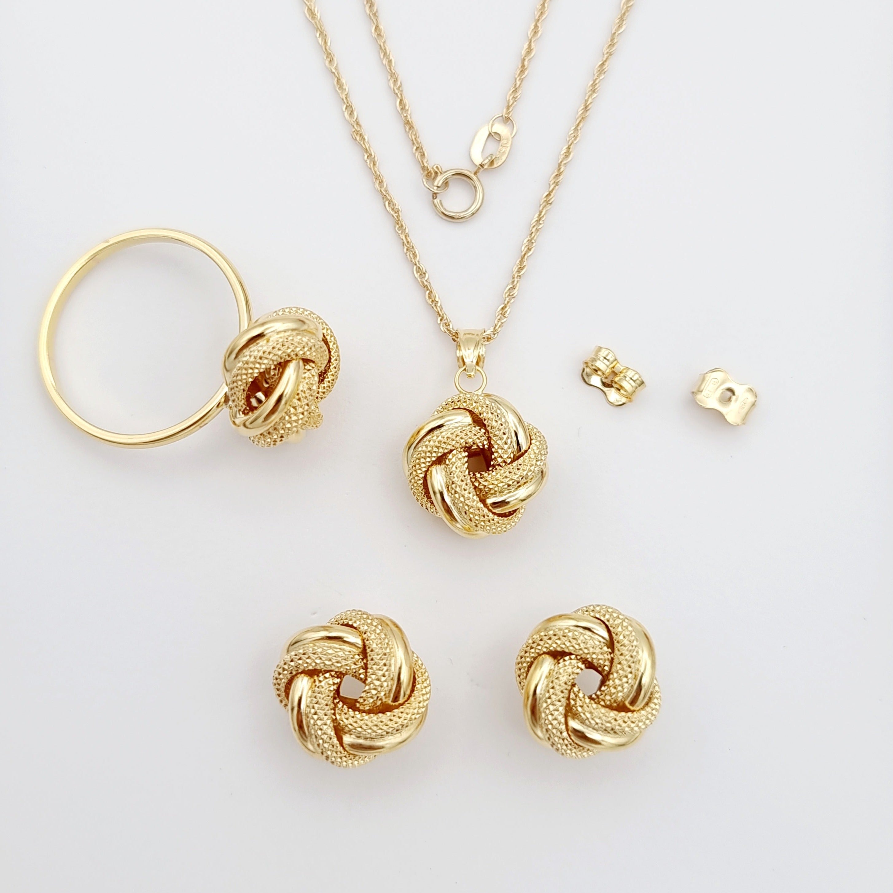 18K Pure Gold Twisted Flower Jewelry Set