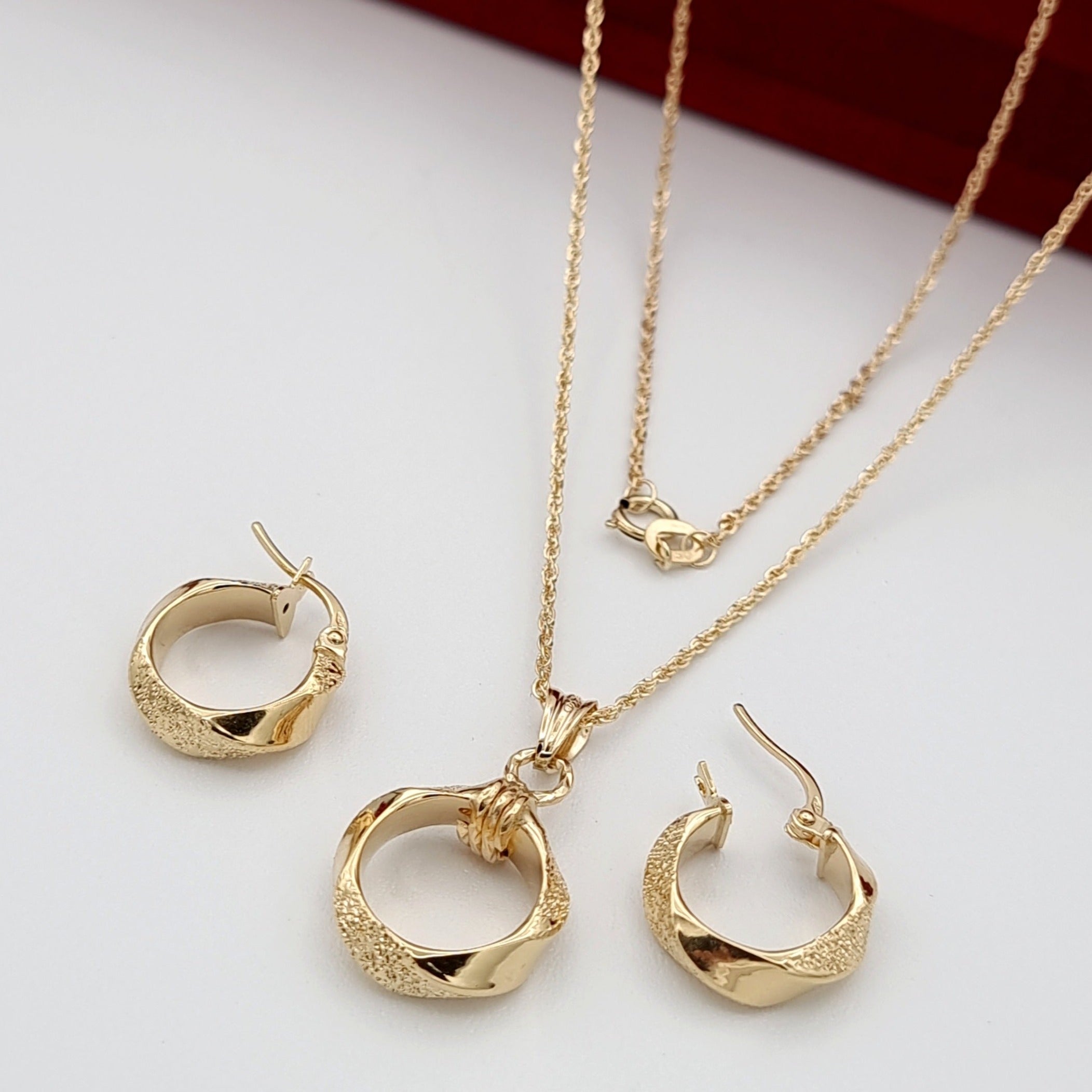 18K Pure Gold Thick Round Jewelry Set