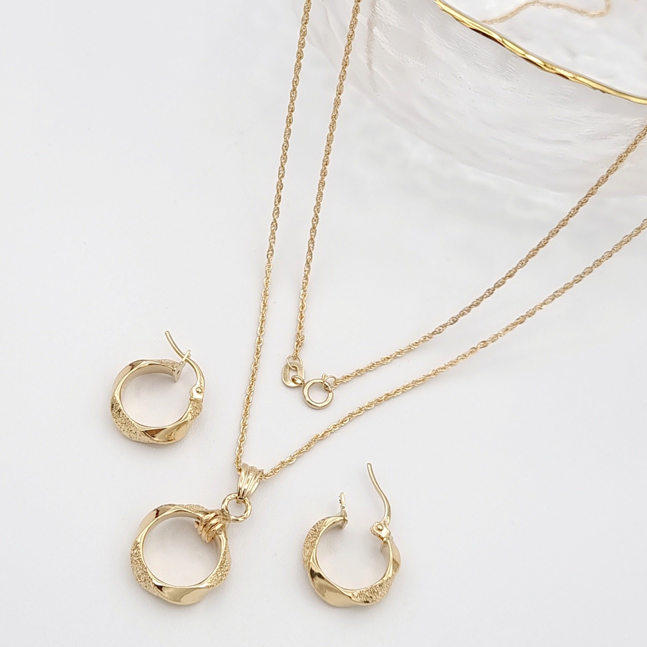 18K Pure Gold Thick Round Jewelry Set