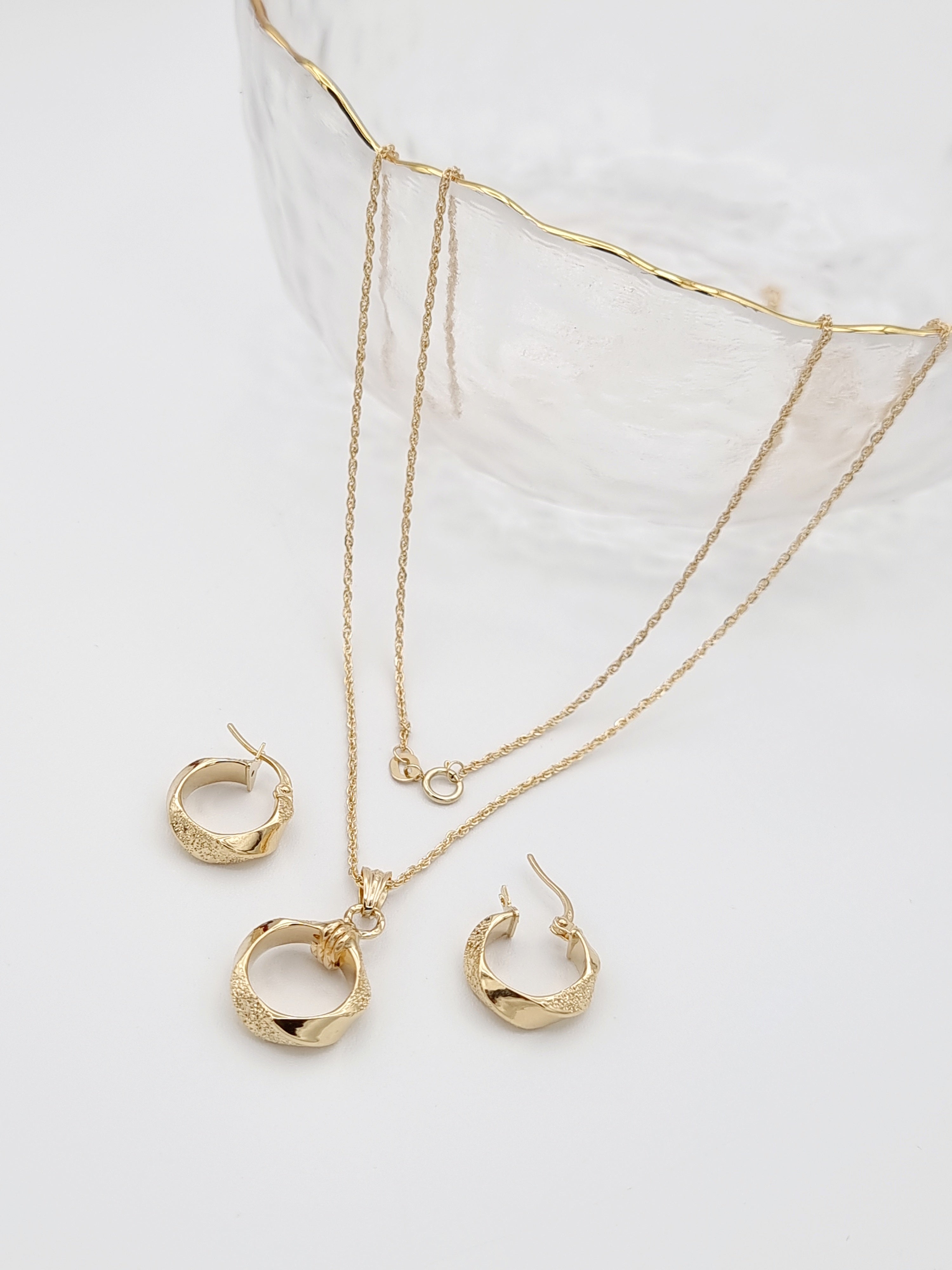18K Pure Gold Thick Round Jewelry Set