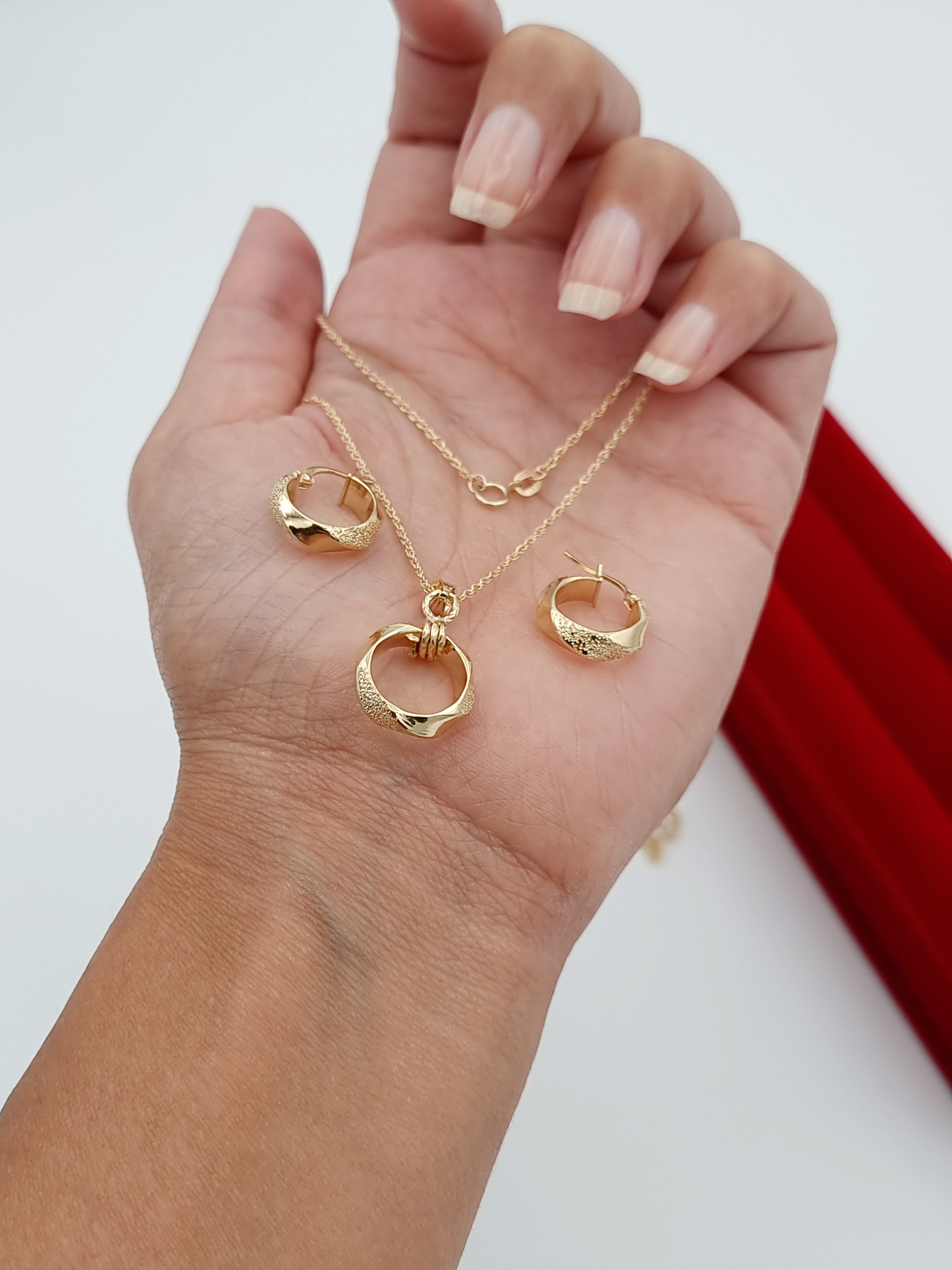 18K Pure Gold Thick Round Jewelry Set