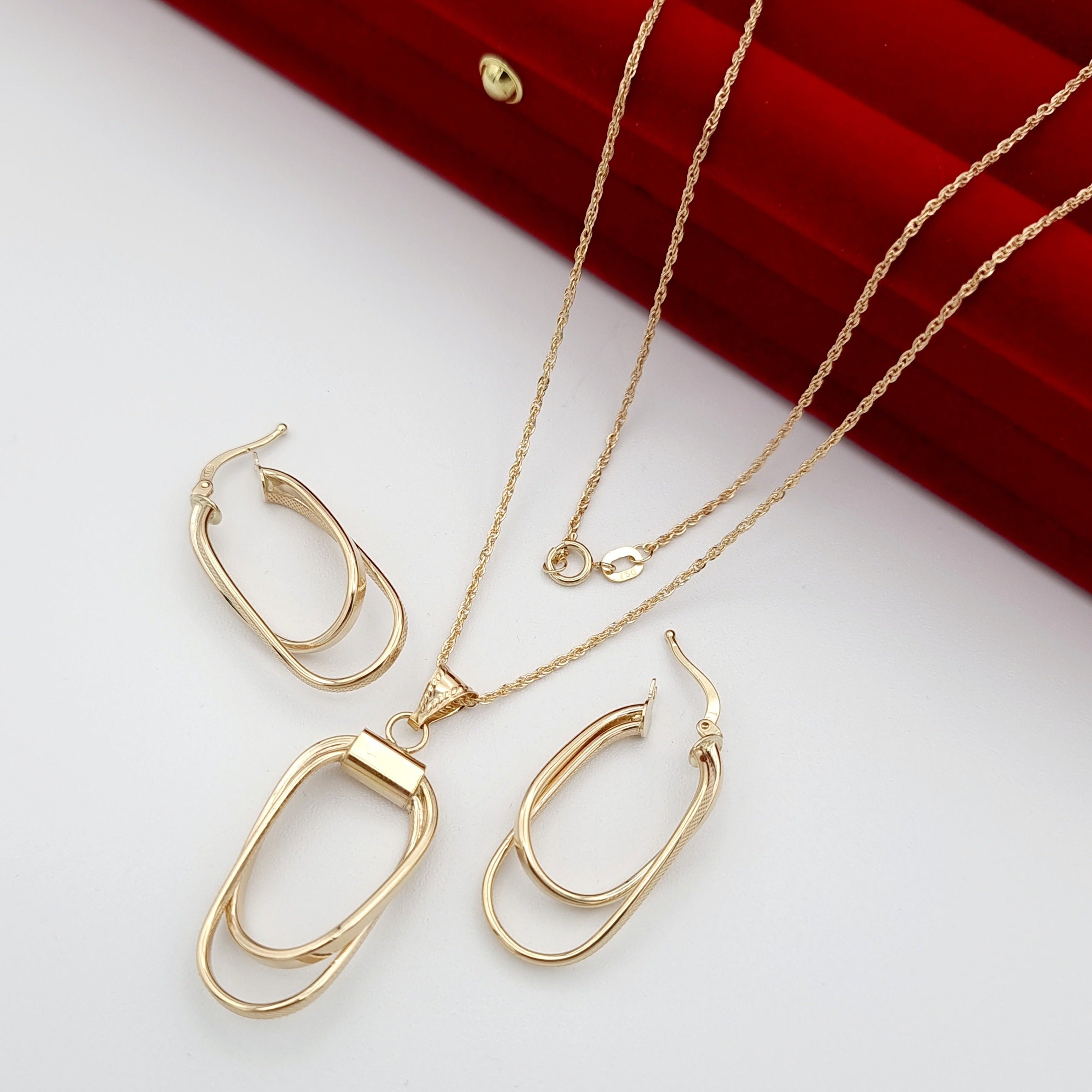 18K Pure Gold Double Oval Jewelry Set