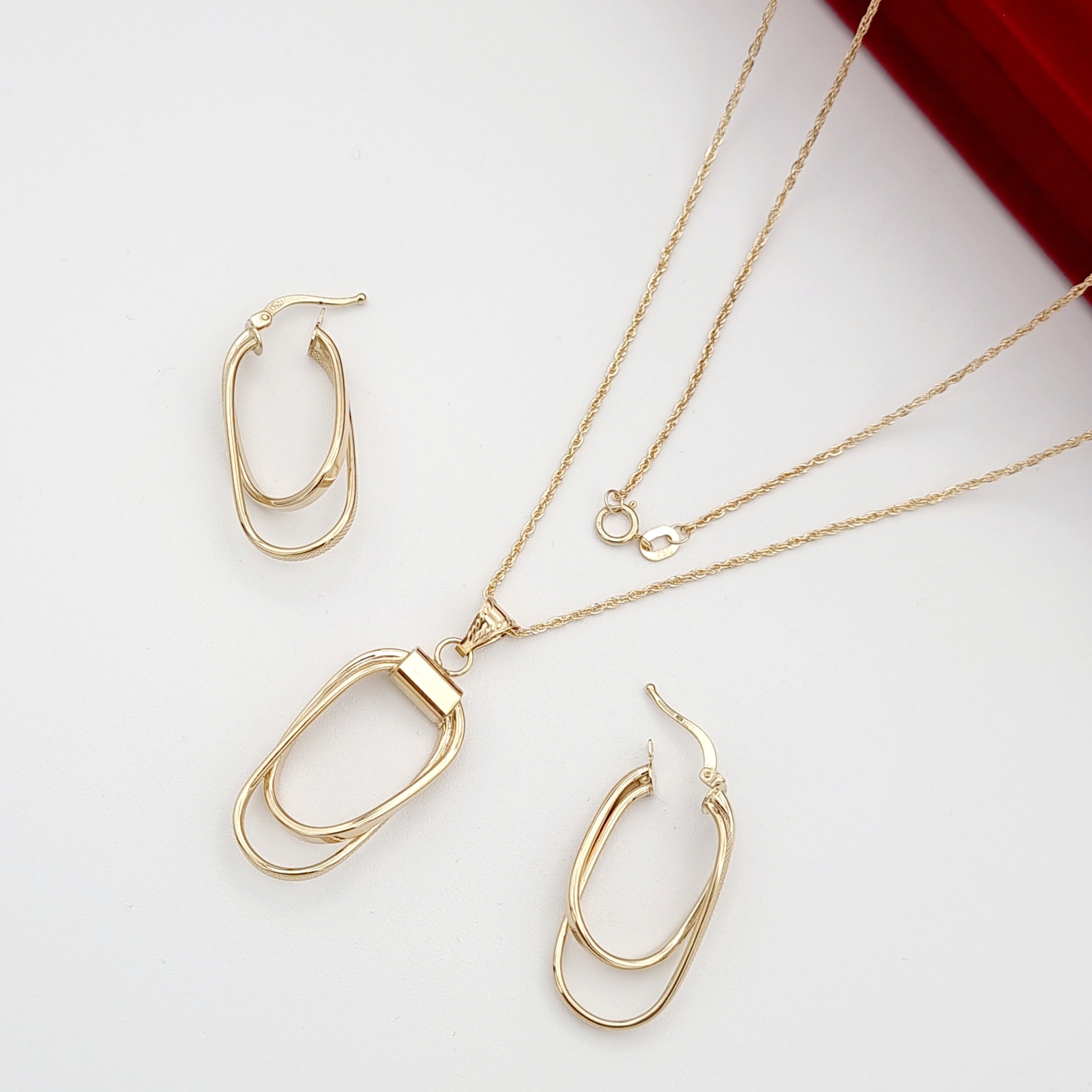 18K Pure Gold Double Oval Jewelry Set