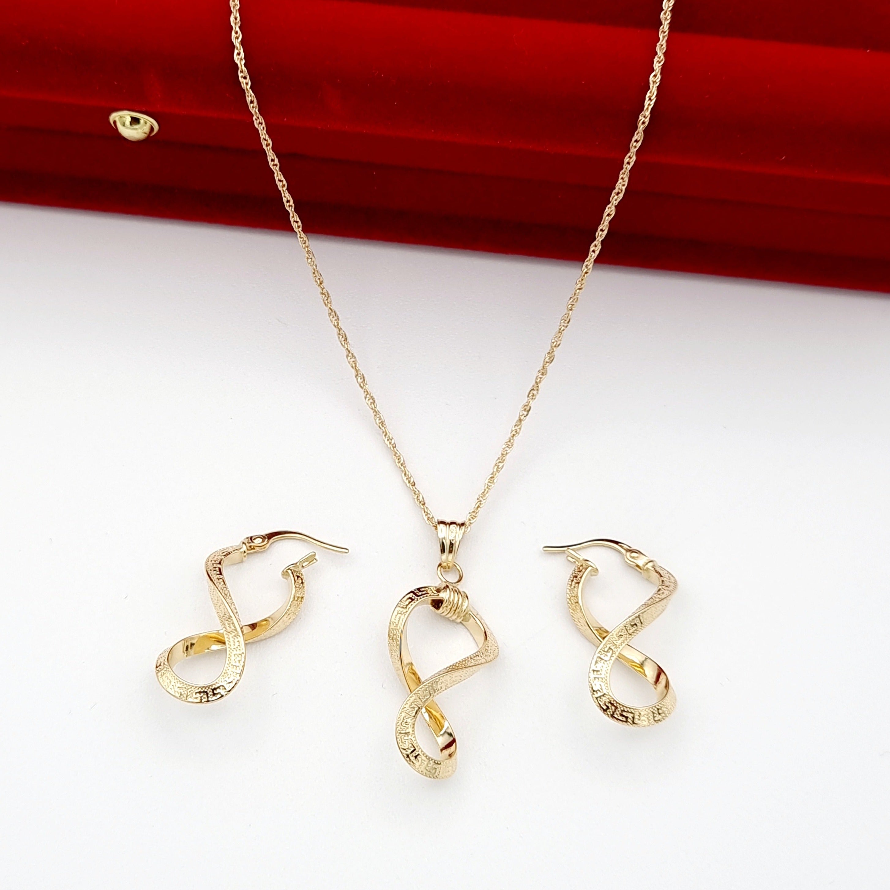 18K Pure Gold Twisted Infinity Jewelry Set