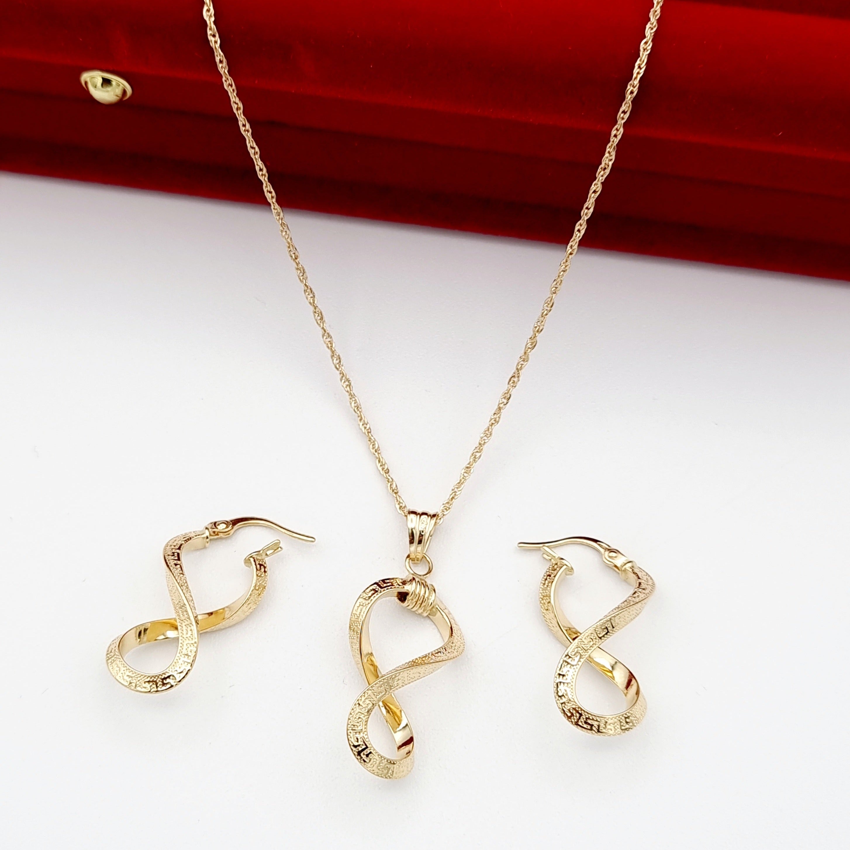 18K Pure Gold Twisted Infinity Jewelry Set