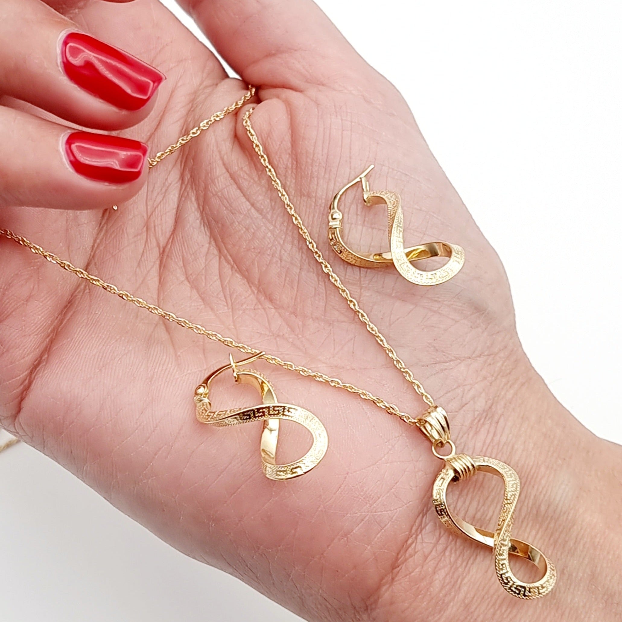 18K Pure Gold Twisted Infinity Jewelry Set