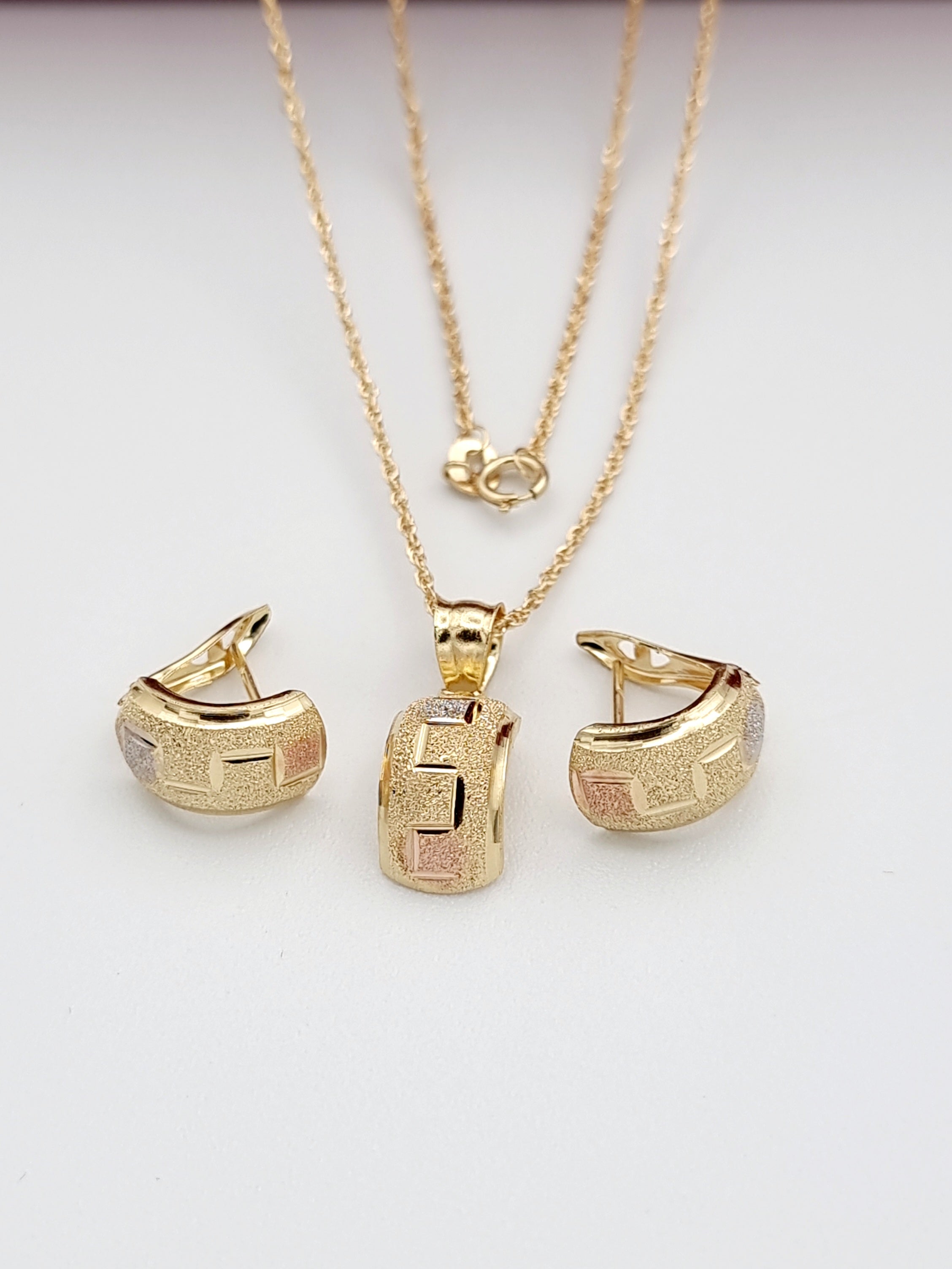 18K Pure Gold Fine Curved Jewelry Set