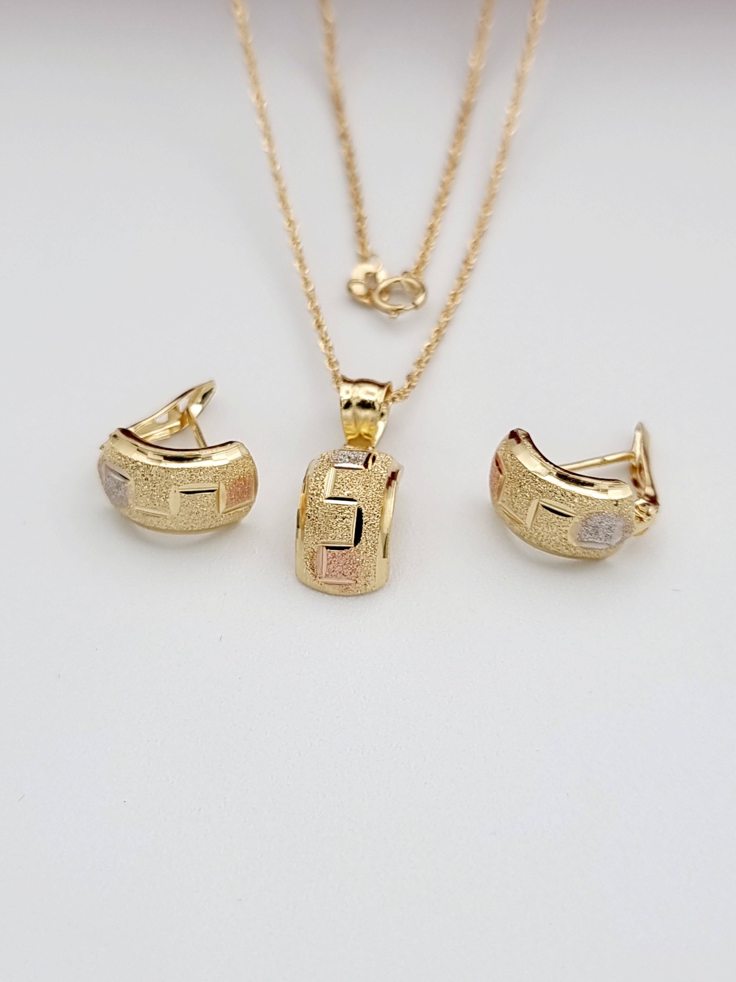 18K Pure Gold Fine Curved Jewelry Set