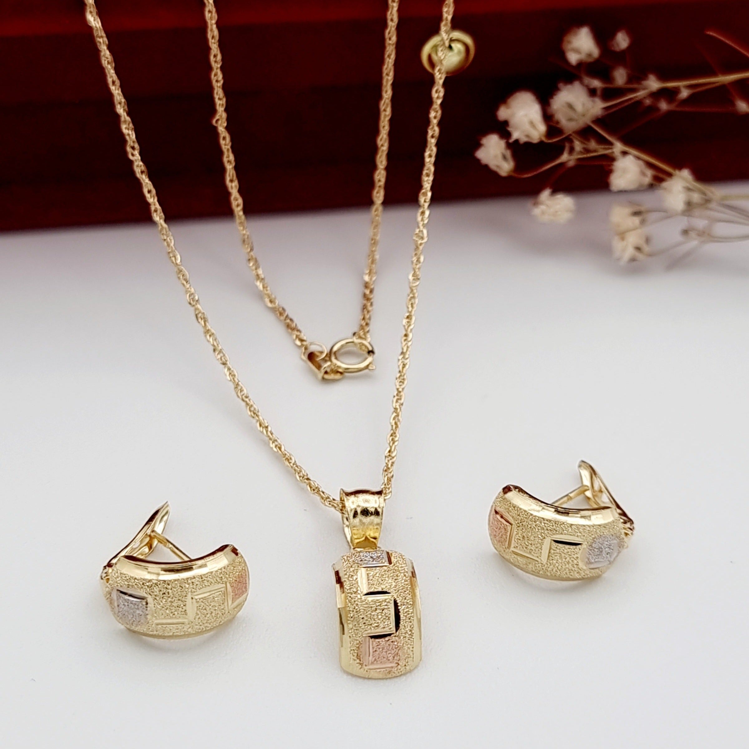 18K Pure Gold Fine Curved Jewelry Set