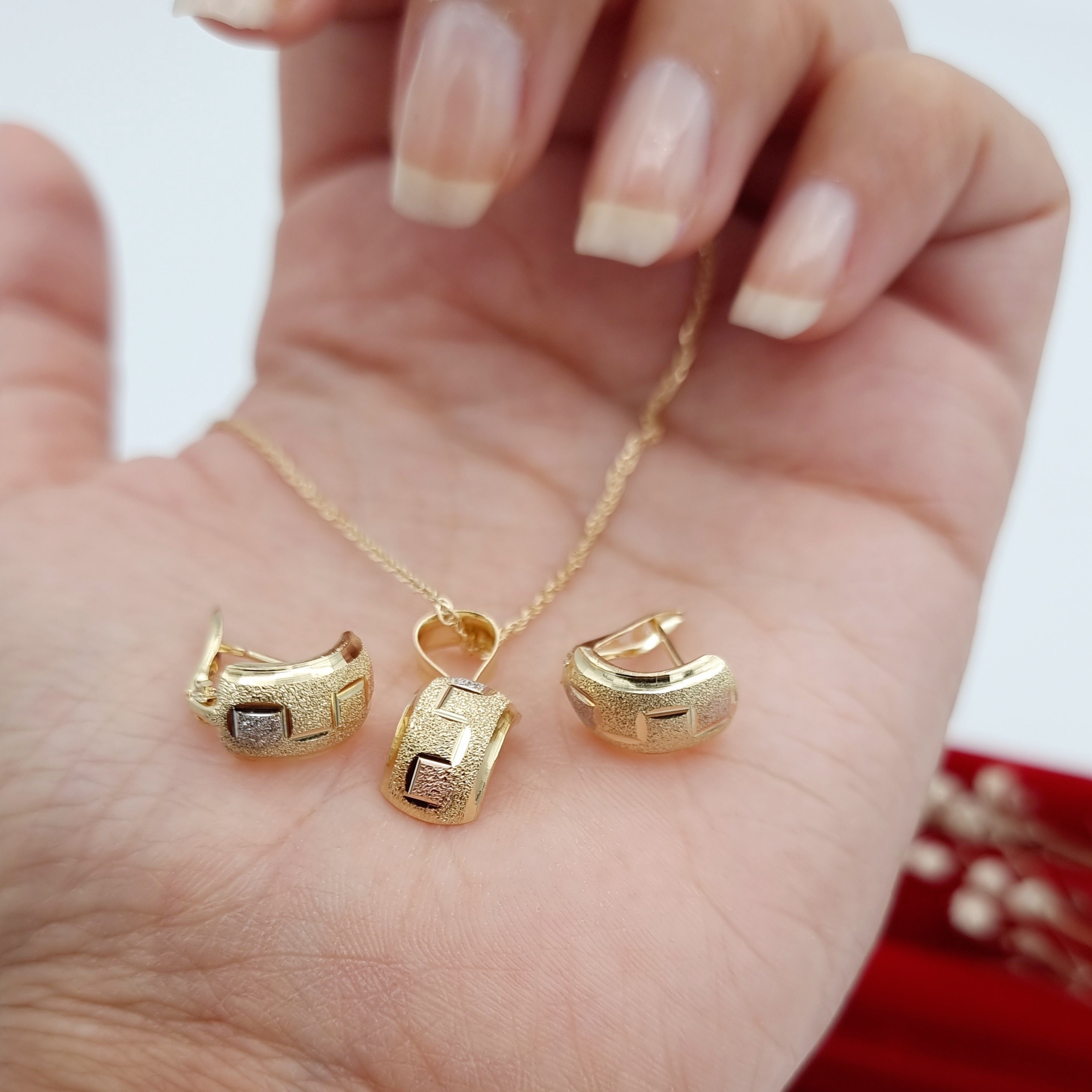 18K Pure Gold Fine Curved Jewelry Set