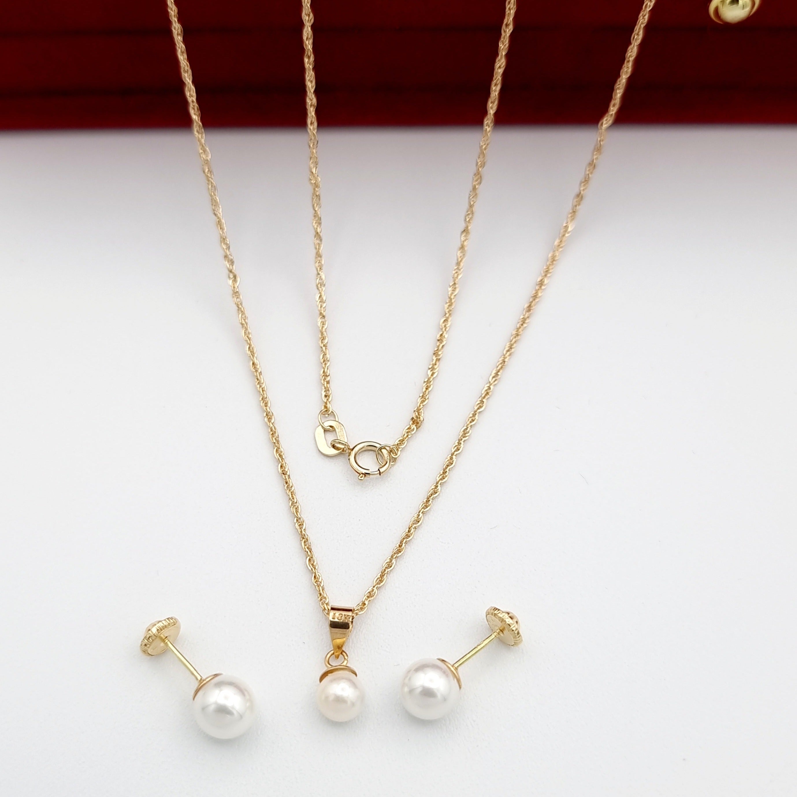 18K Pure Gold Pearl Jewelry Set