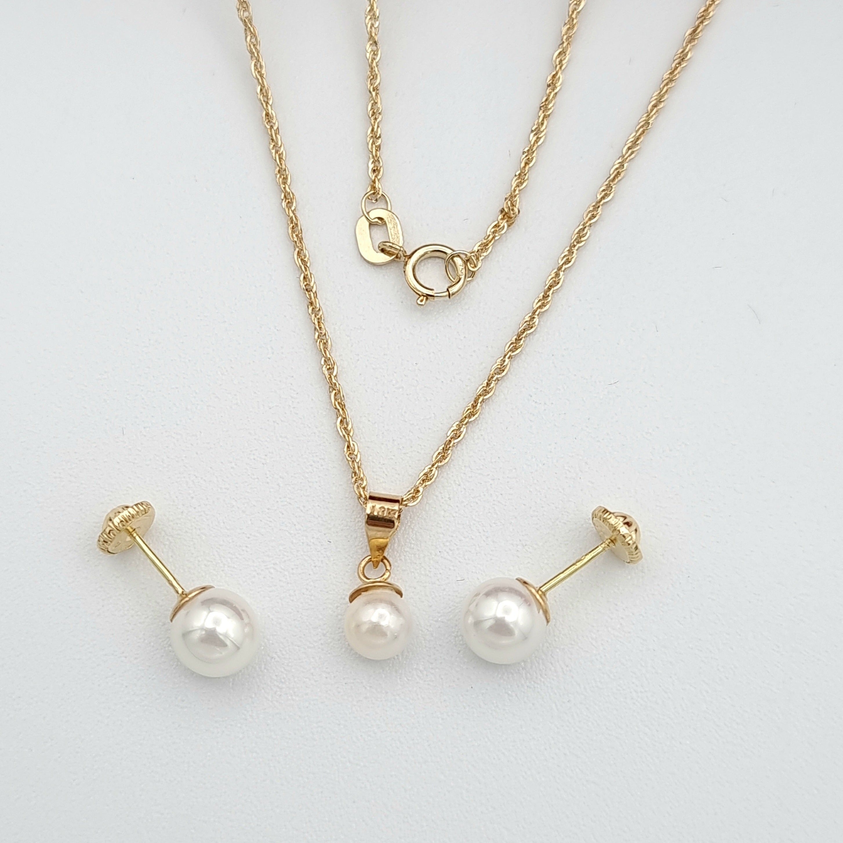 18K Pure Gold Pearl Jewelry Set