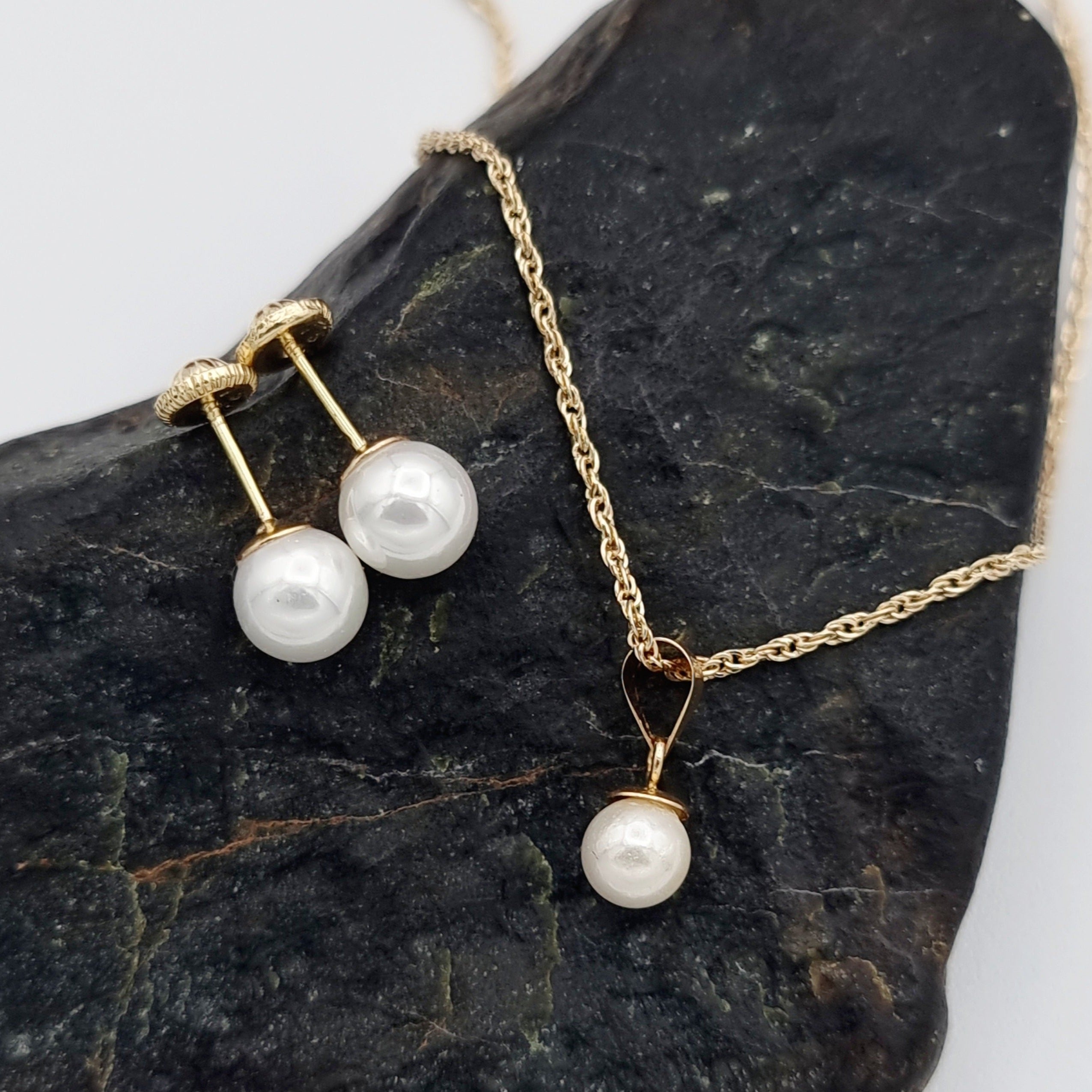 18K Pure Gold Pearl Jewelry Set