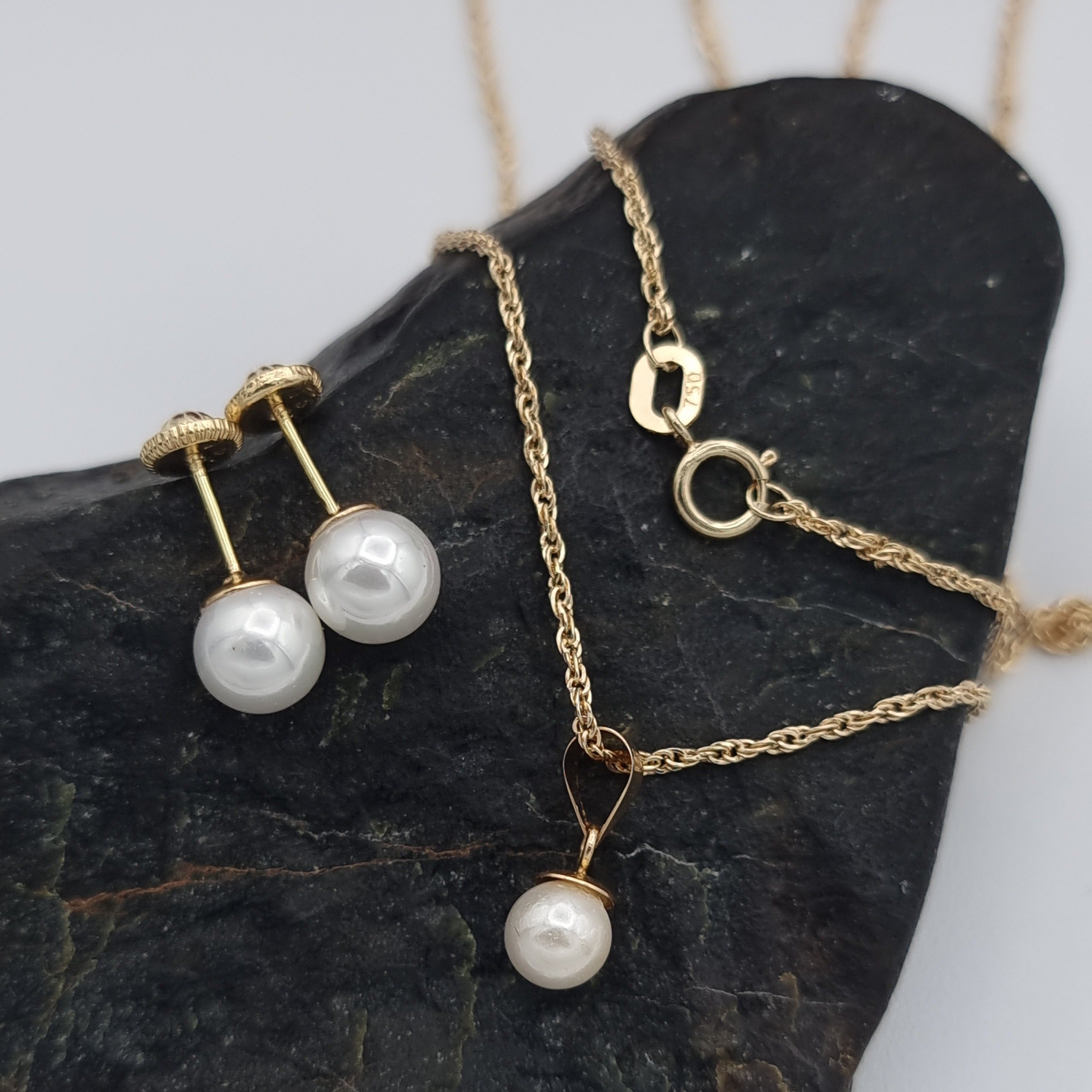 18K Pure Gold Pearl Jewelry Set