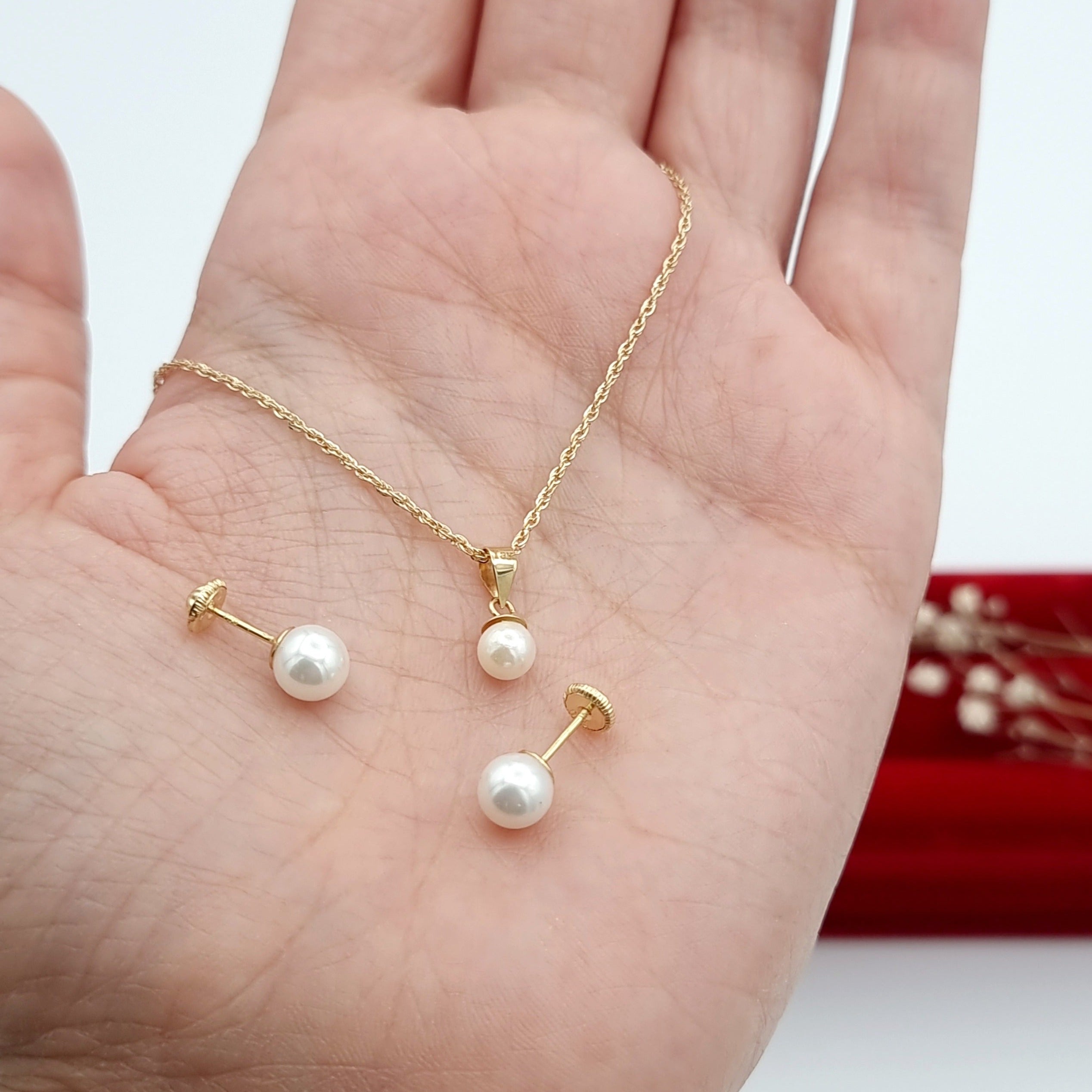 18K Pure Gold Pearl Jewelry Set