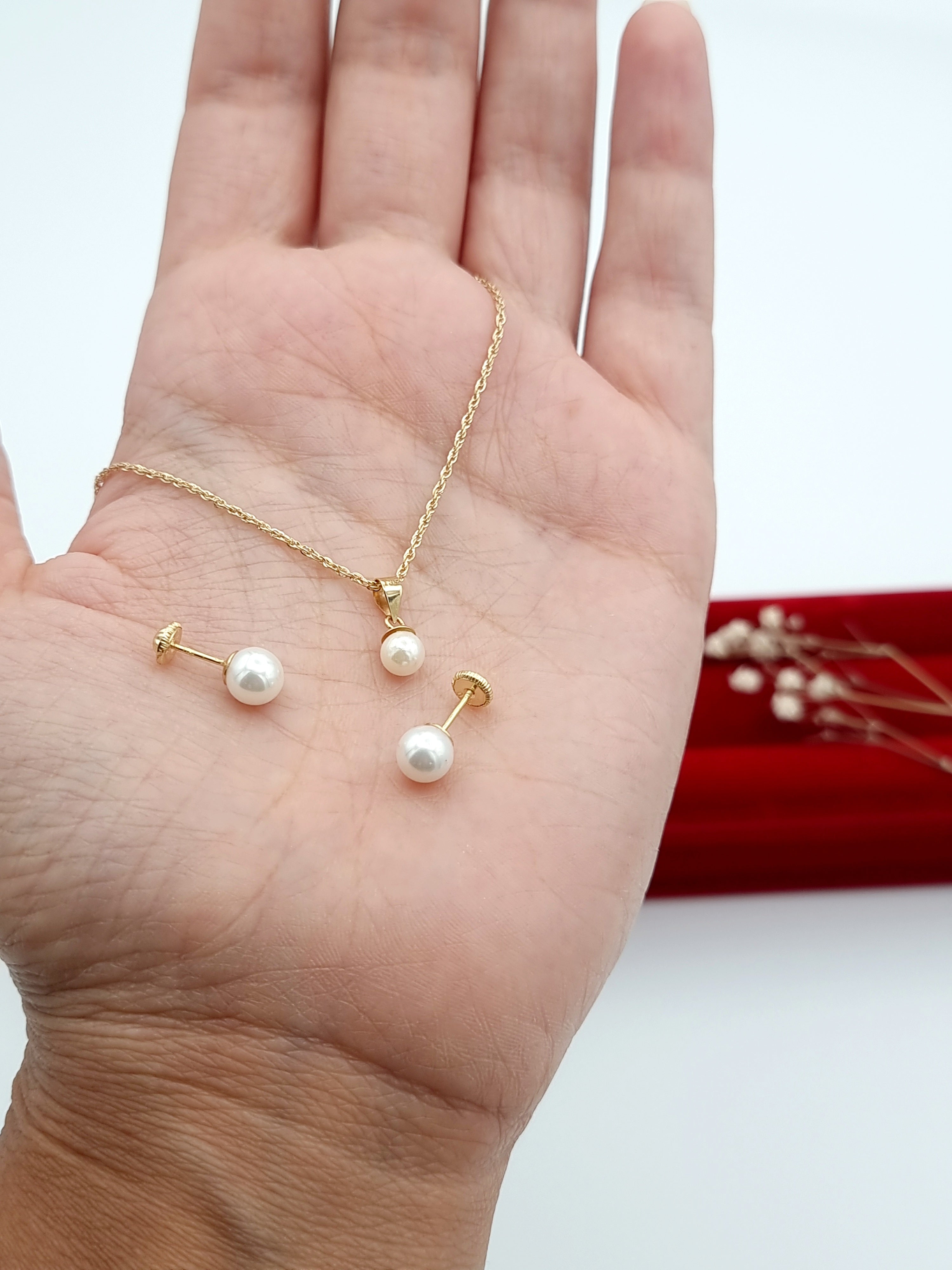 18K Pure Gold Pearl Jewelry Set