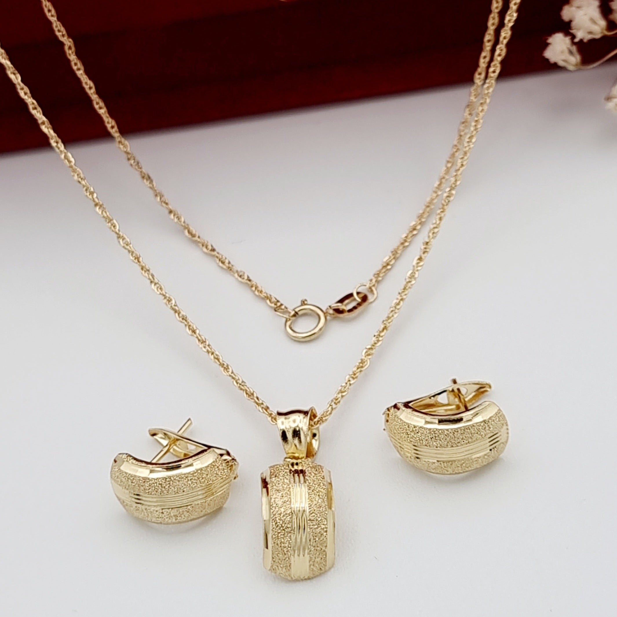 18K Pure Gold Fine Curved Jewelry Set