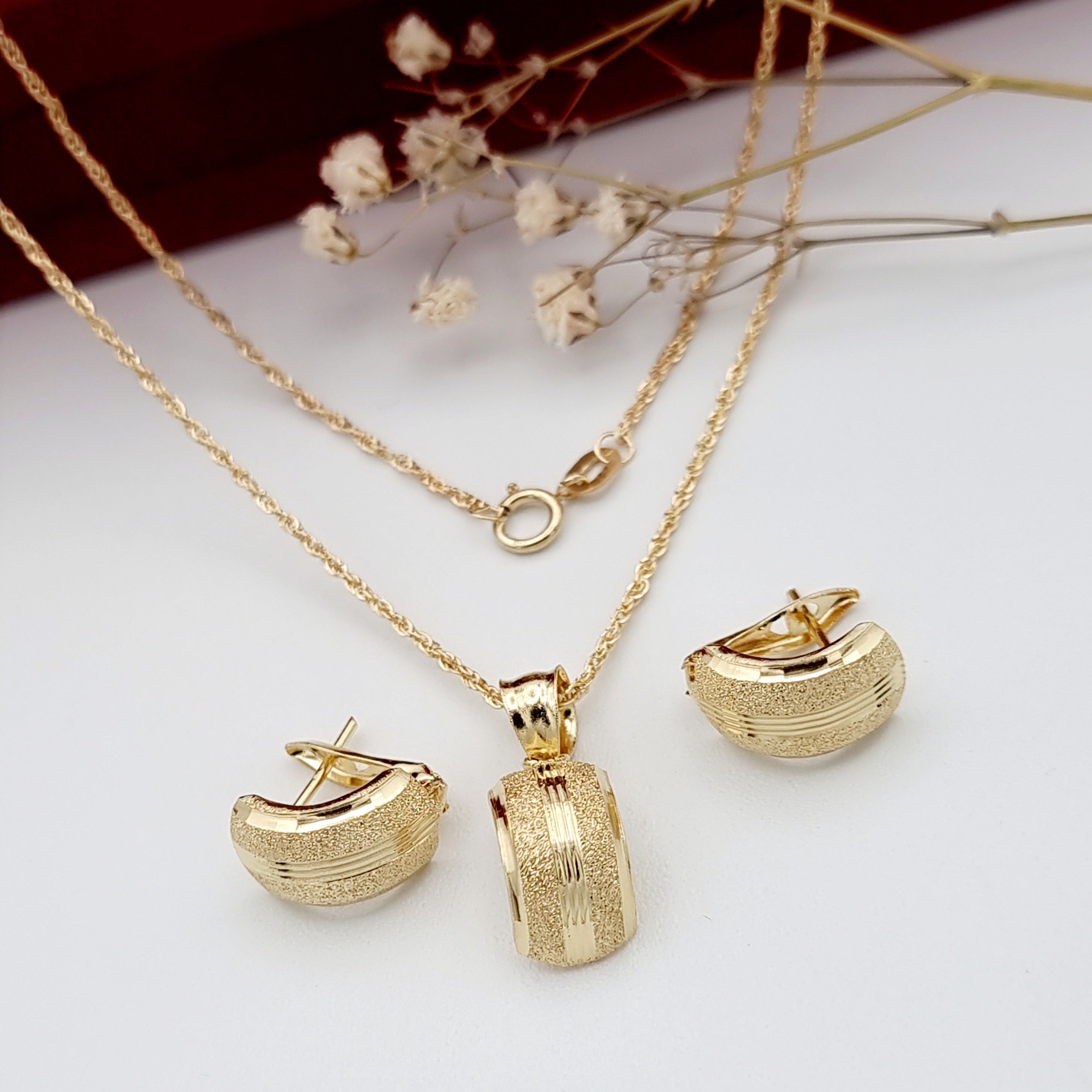 18K Pure Gold Fine Curved Jewelry Set