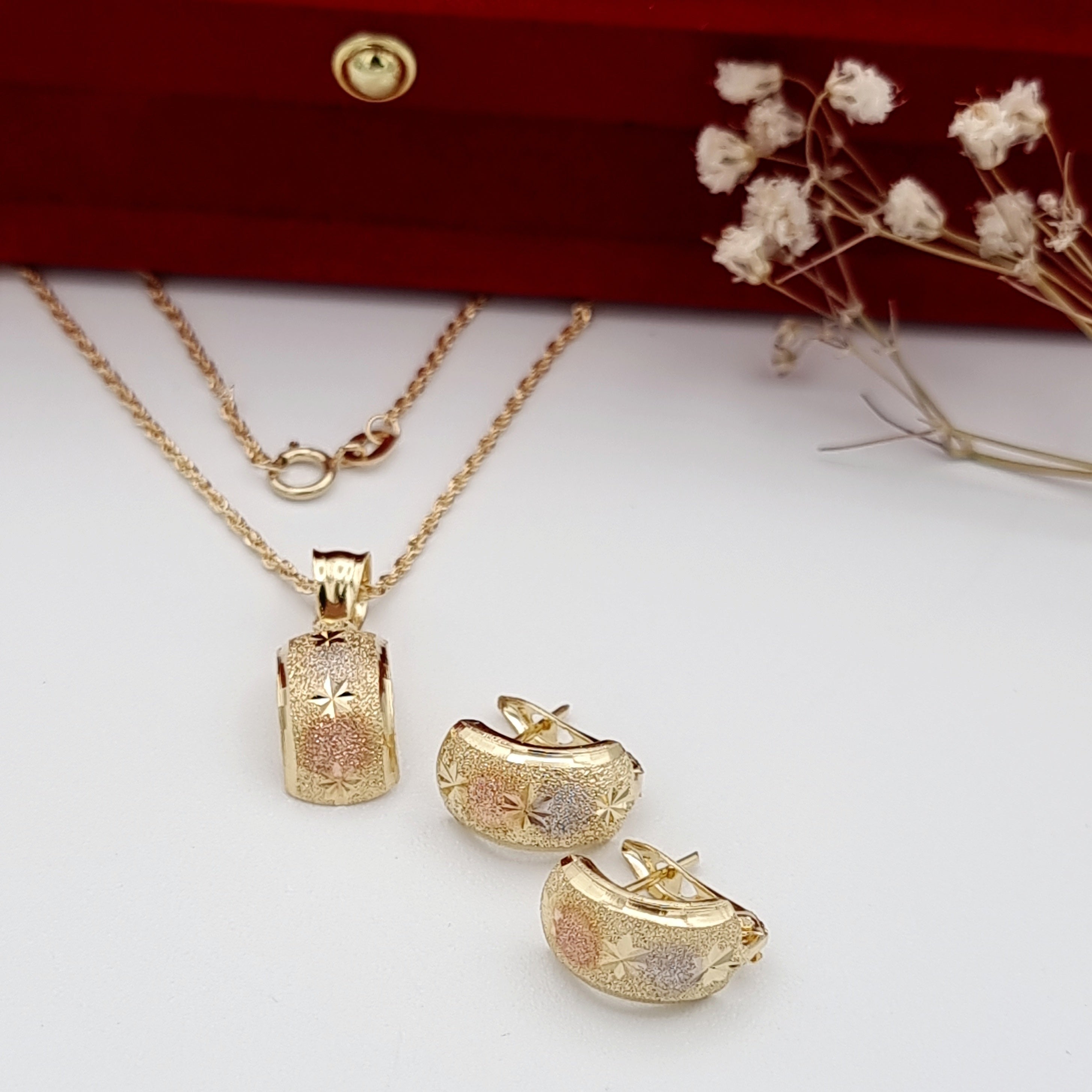 18K Pure Gold Fine Curved Jewelry Set