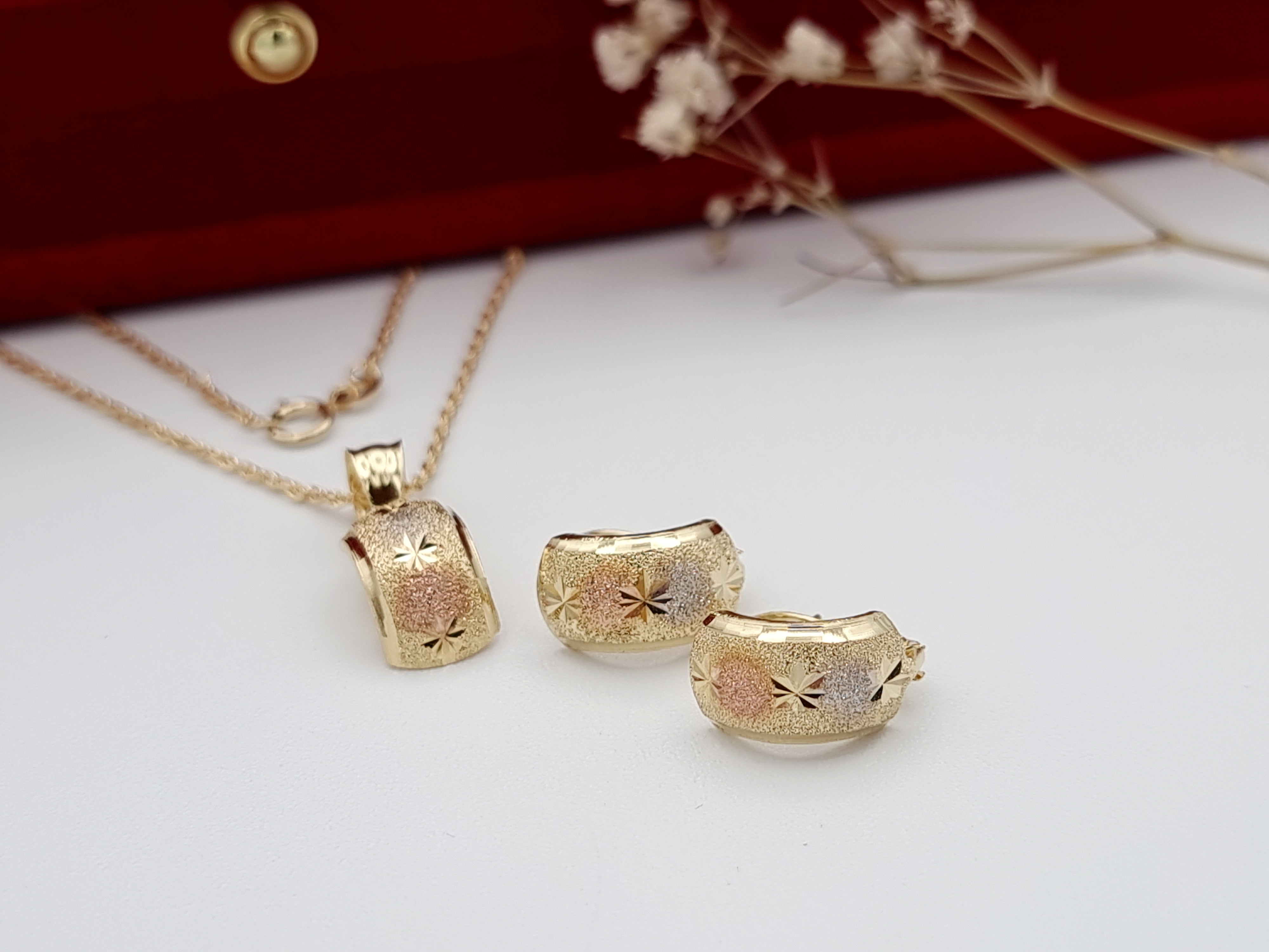 18K Pure Gold Fine Curved Jewelry Set